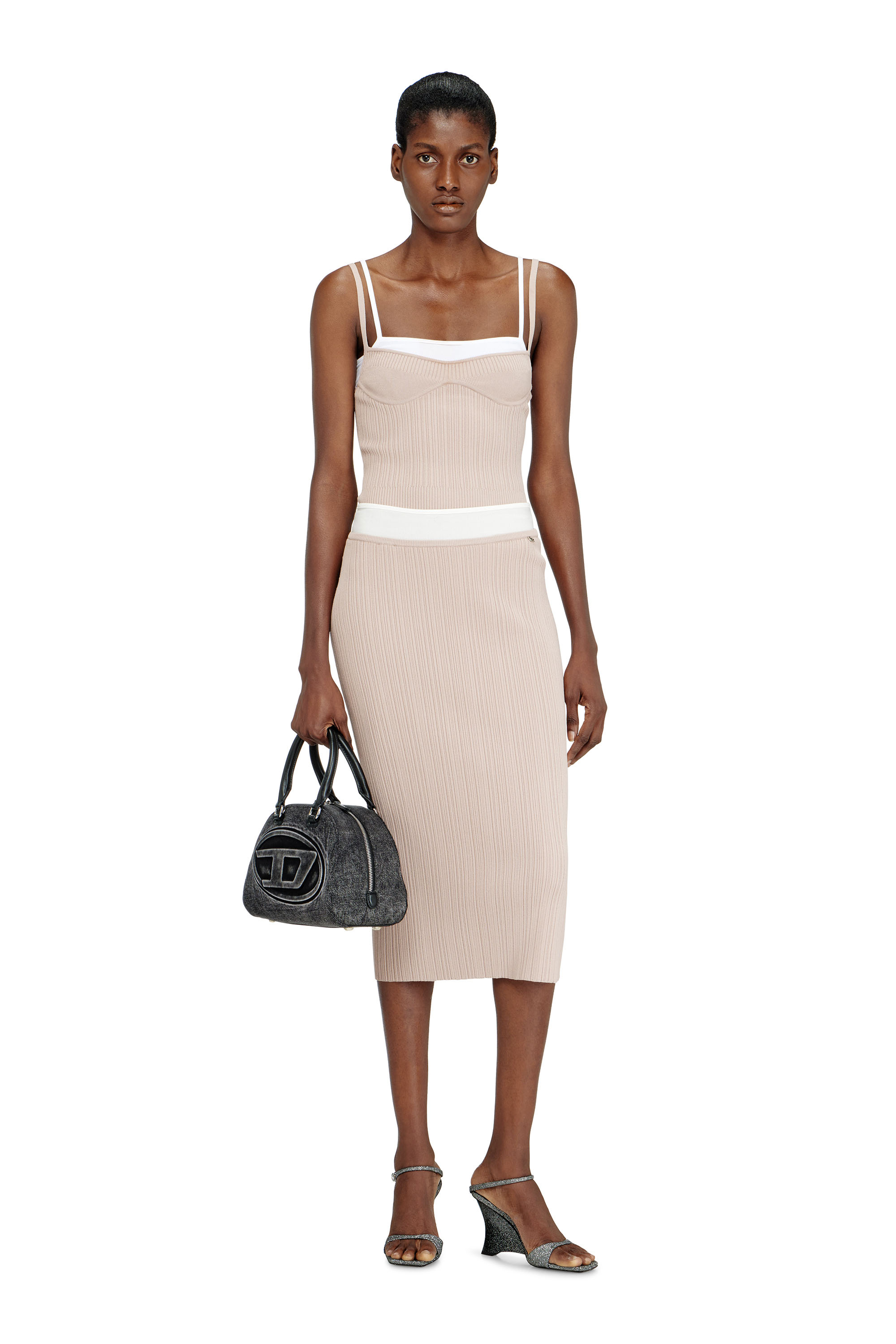 Diesel - M-ZINIA, Gonna a costine con cintura a contrasto Donna in Rosa - 2