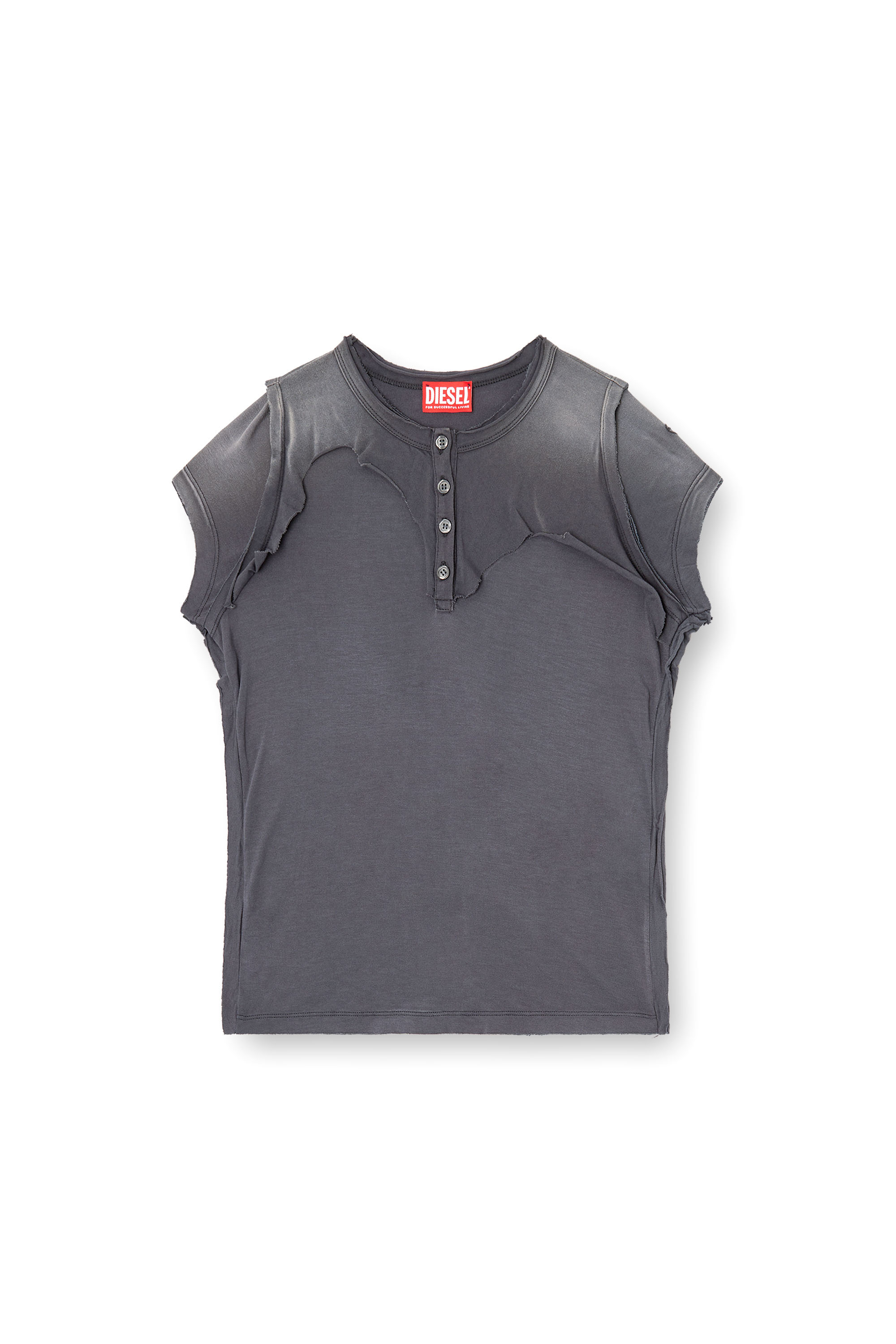 Diesel - T-UNRAWY, T-shirt Henley con effetto peel-off Donna in Grigio - 3