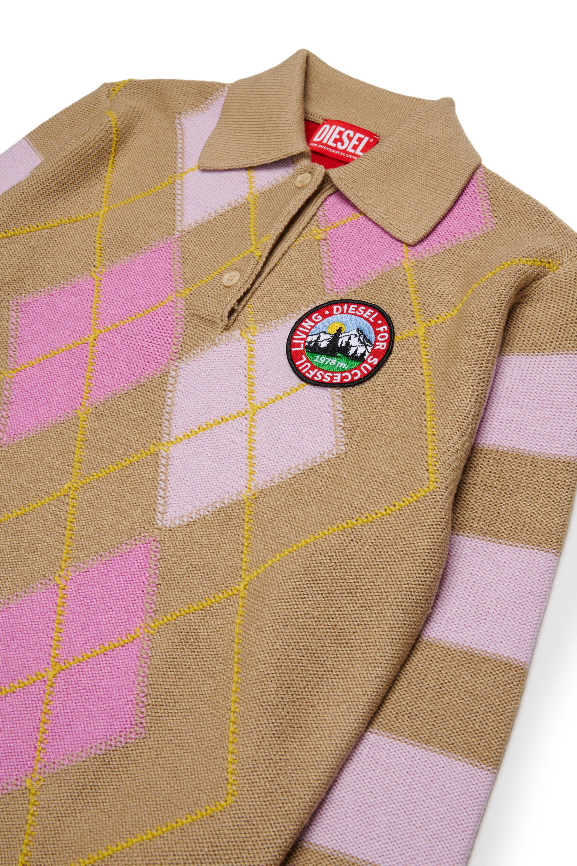 Diesel - KROMBY OVER, Maglia polo in misto lana con motivo argyle Unisex in Marrone - 3