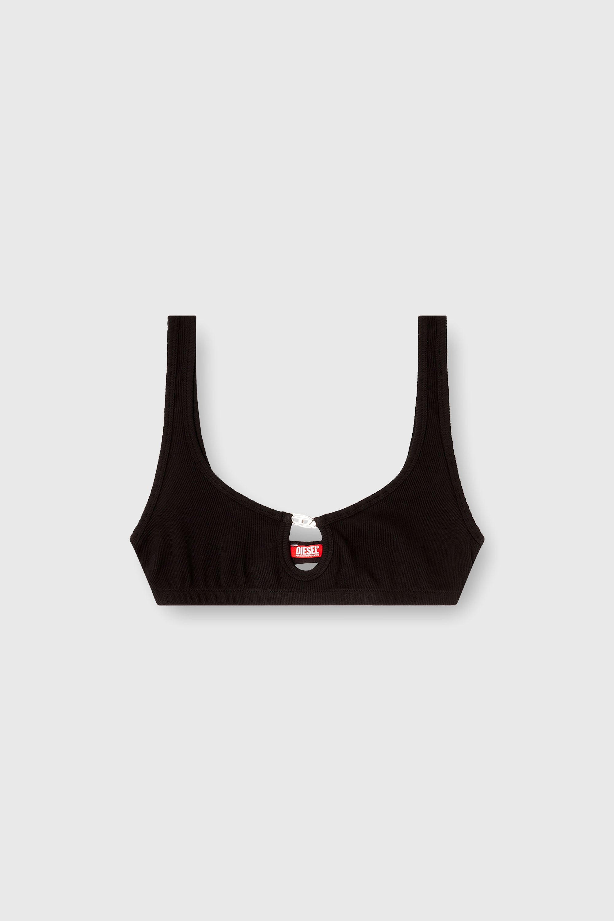 Diesel - FLORENCE-DNM, Bralette in cotone a costine con gioiello Oval D Donna in Nero - 2