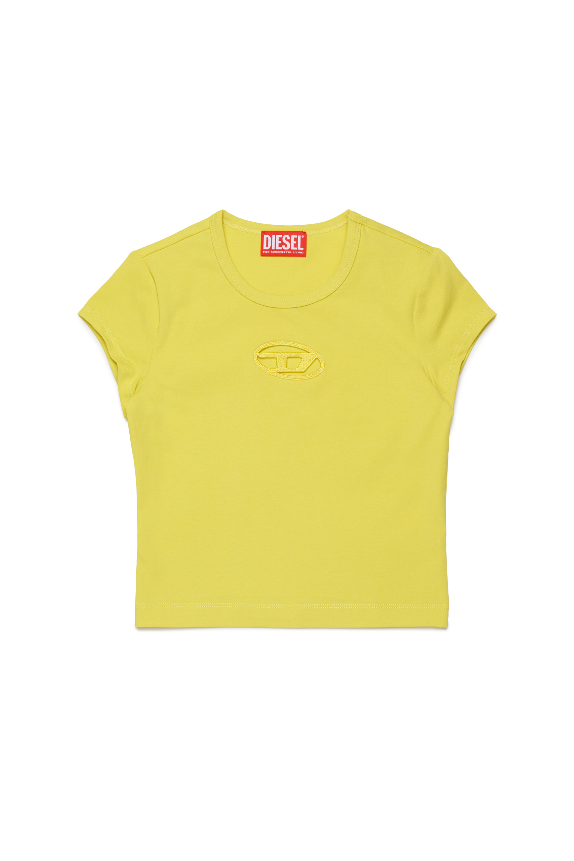 Diesel - TANGIE, T-shirt con logo Oval D cut-out Donna in Giallo - 1