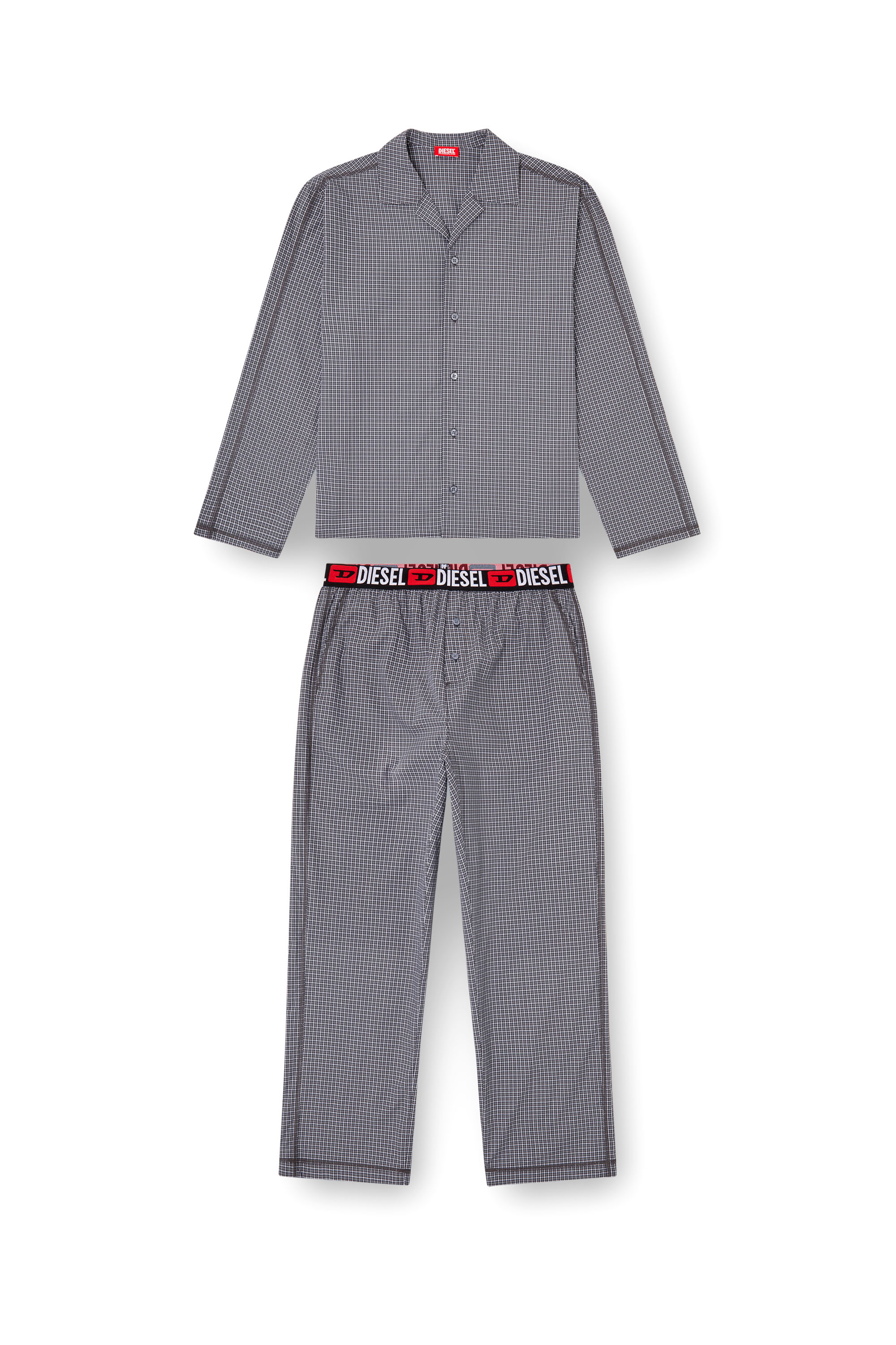 Diesel - SET-PAUL-D-CORE, Pigiama in cotone a quadretti Uomo in Grigio - 4