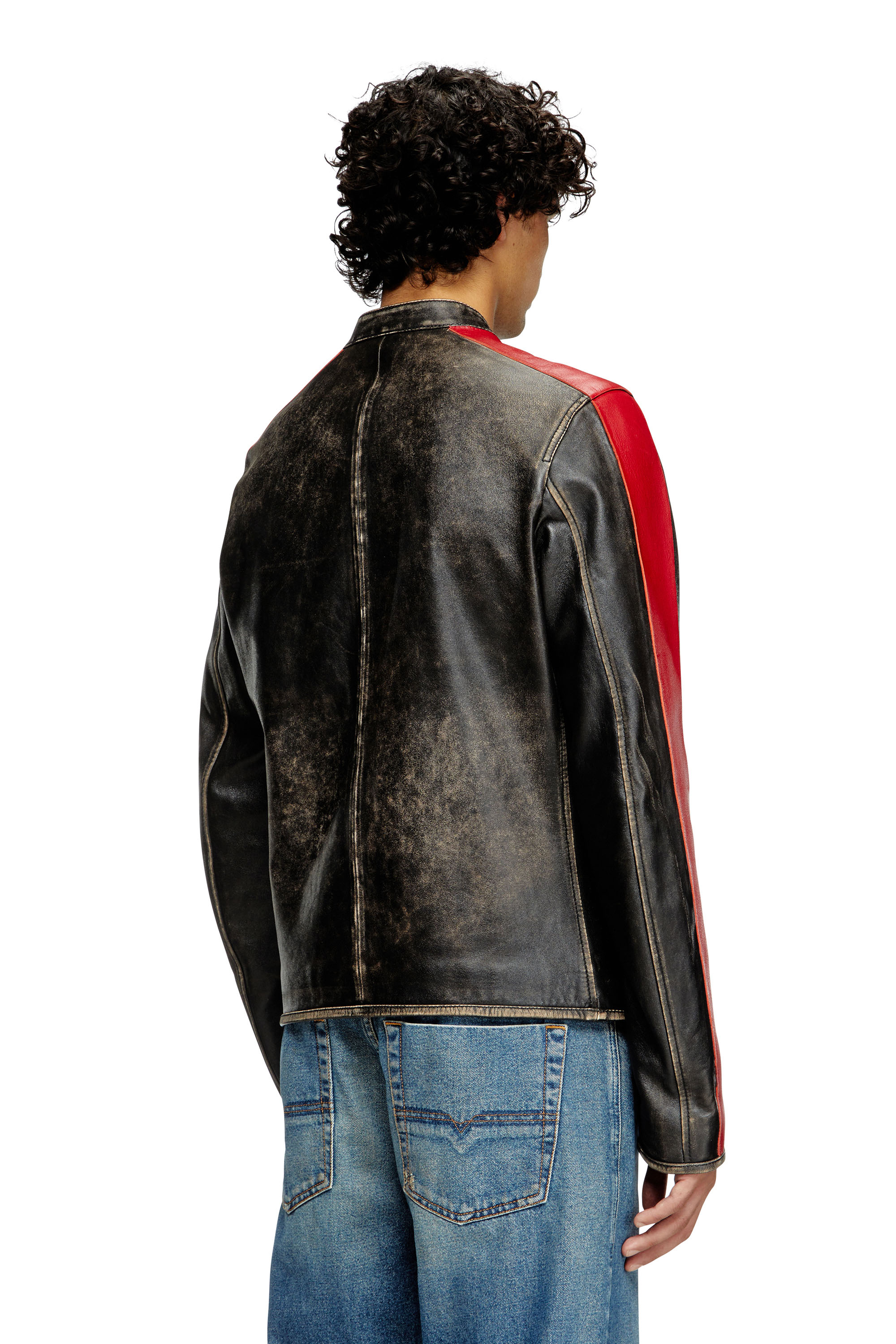 Diesel - L-RENN, Giacca in pelle con righe a contrasto Uomo in Multicolor - 4