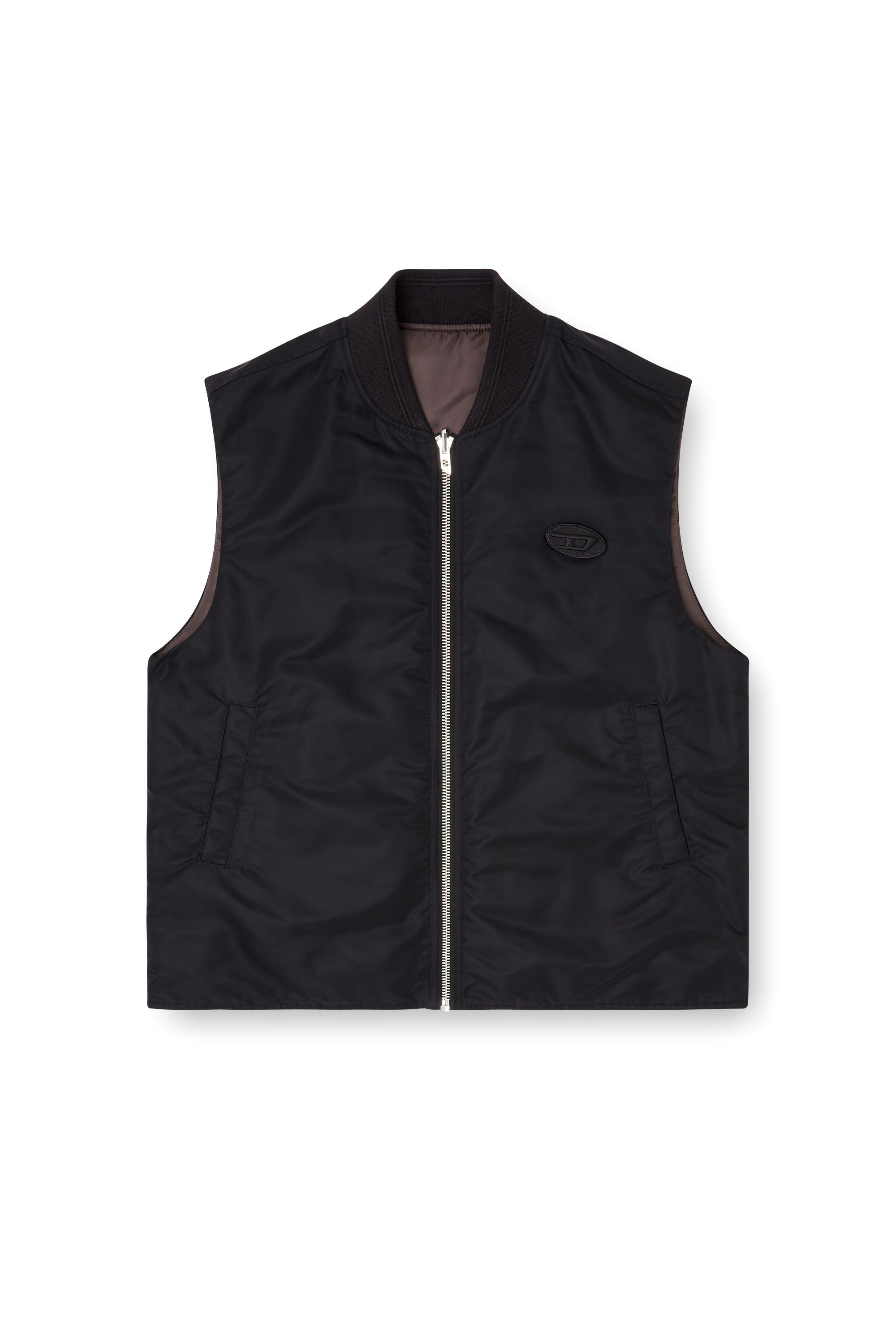 Diesel - W-TYPE-D1-SL, Gilet imbottito in raso con ricamo Oval D Uomo in Nero - 3