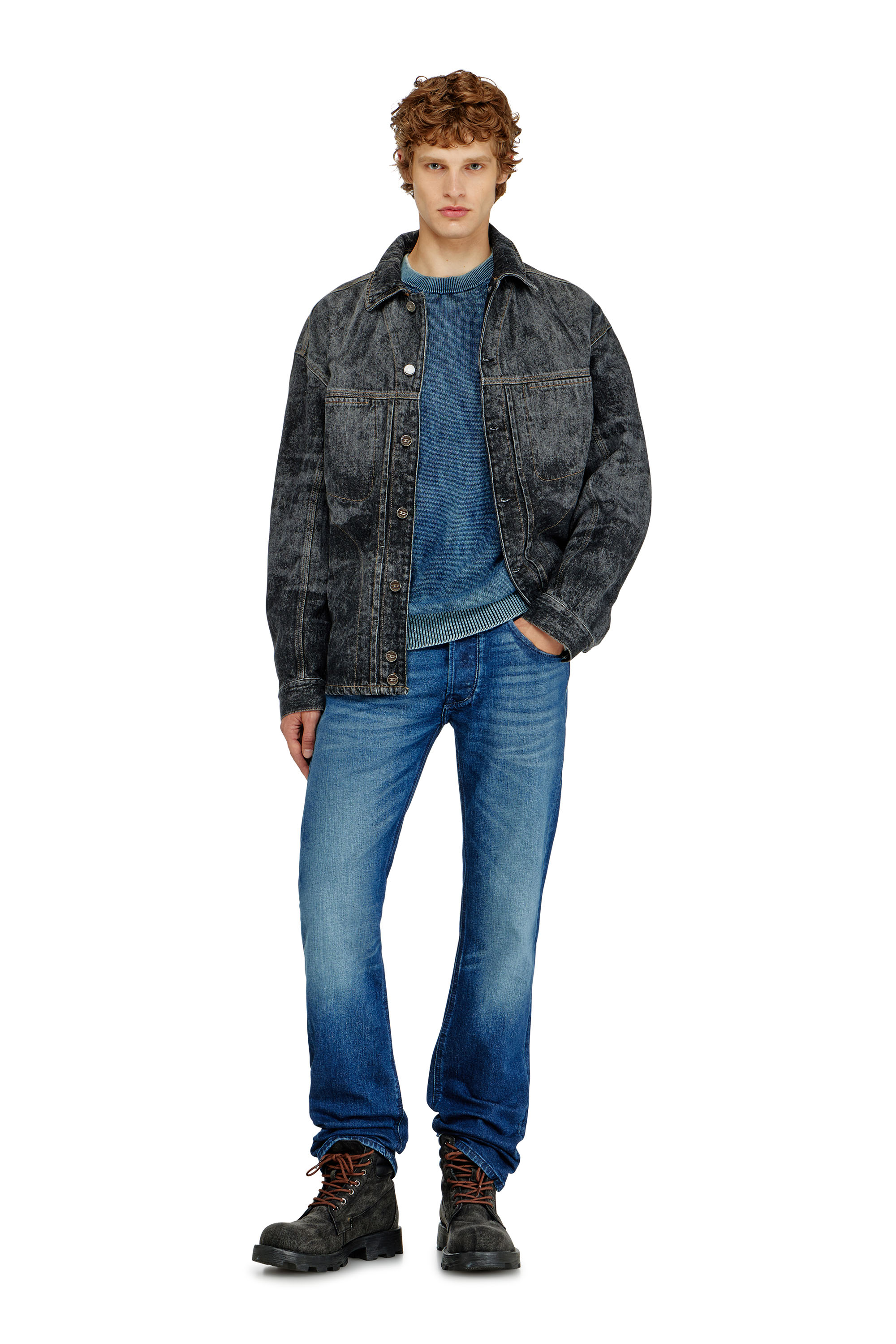 Diesel - K-PERNE, Maglione effetto denim con dettagli patch Uomo in Blu - 1