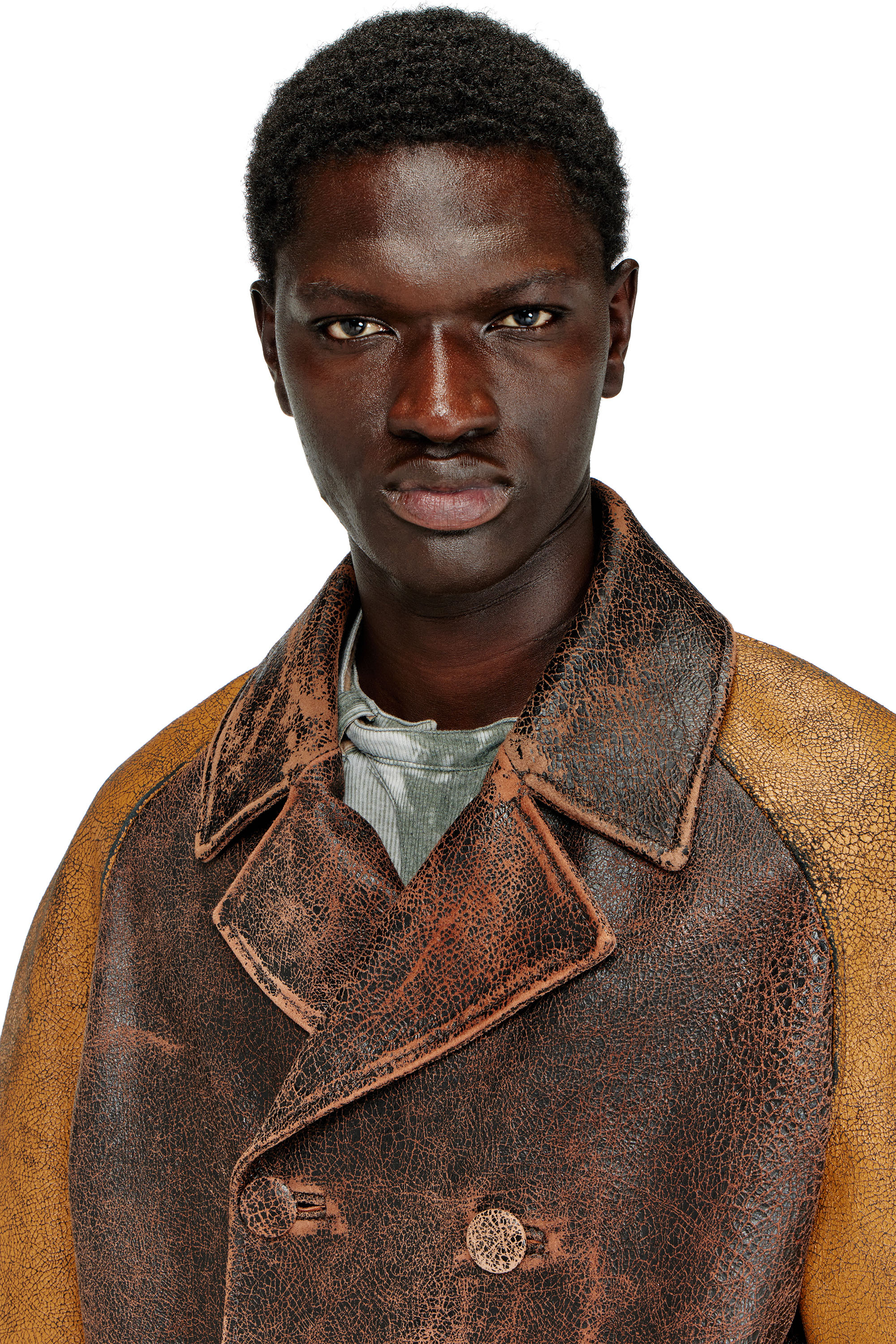 Diesel - L-NAHUN, Caban ampio in pelle craquel&eacute; Uomo in Marrone - 5