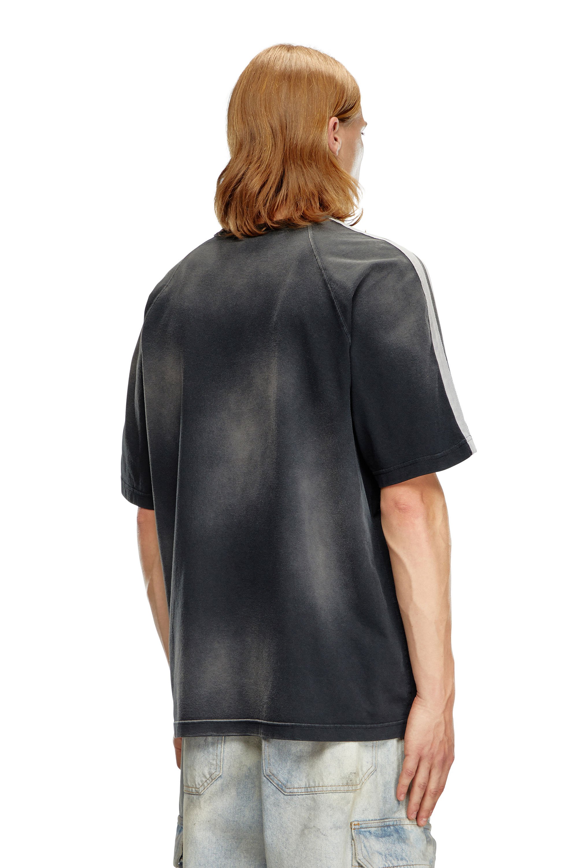 Diesel - T-ROXT-STRIPE, Uomo T-shirt sfumata con logo flock in Nero - Image 4