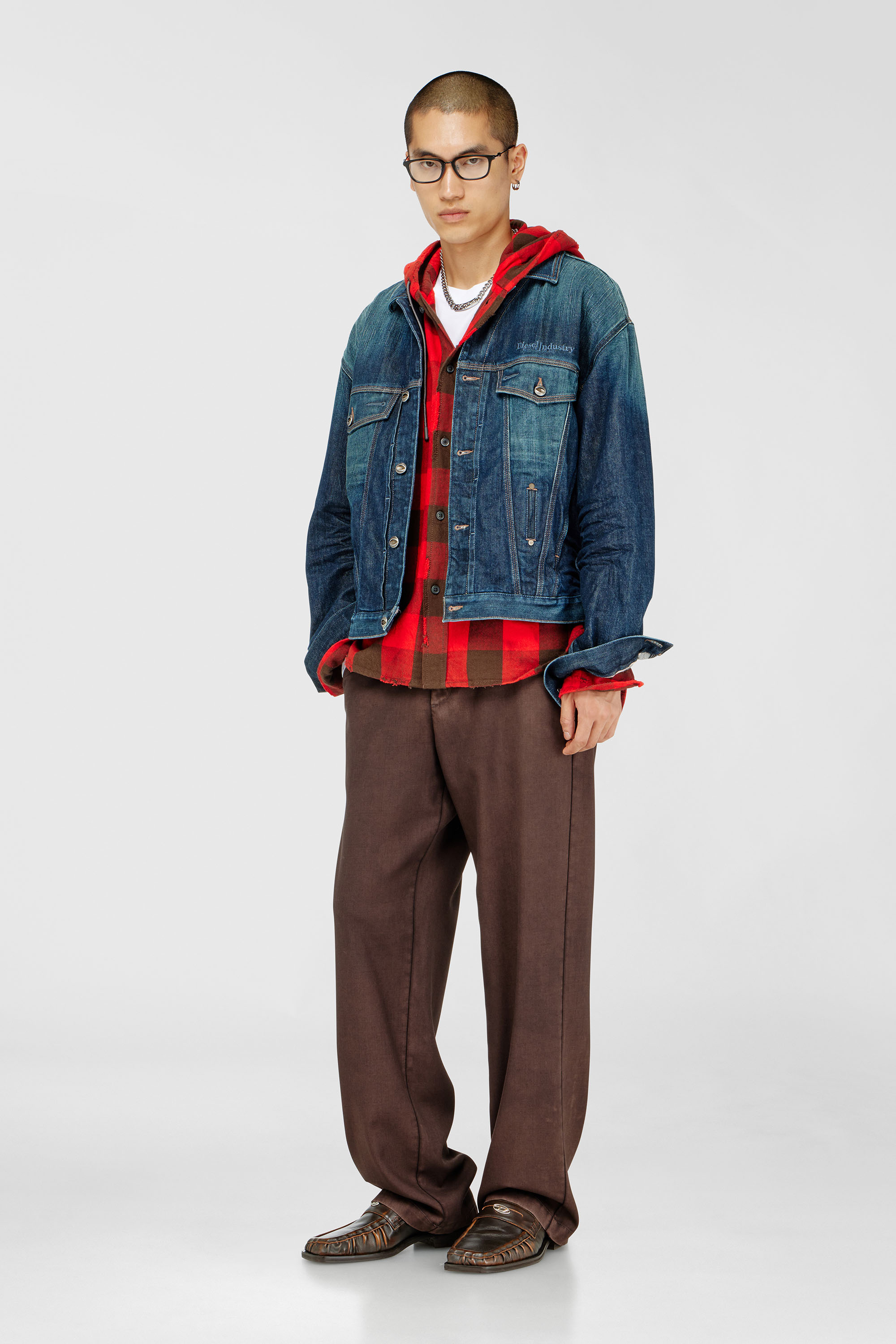 Diesel - S-DRUM-HOODY, Camicia con cappuccio effetto distressed in flanella a quadri Uomo in Multicolor - 1