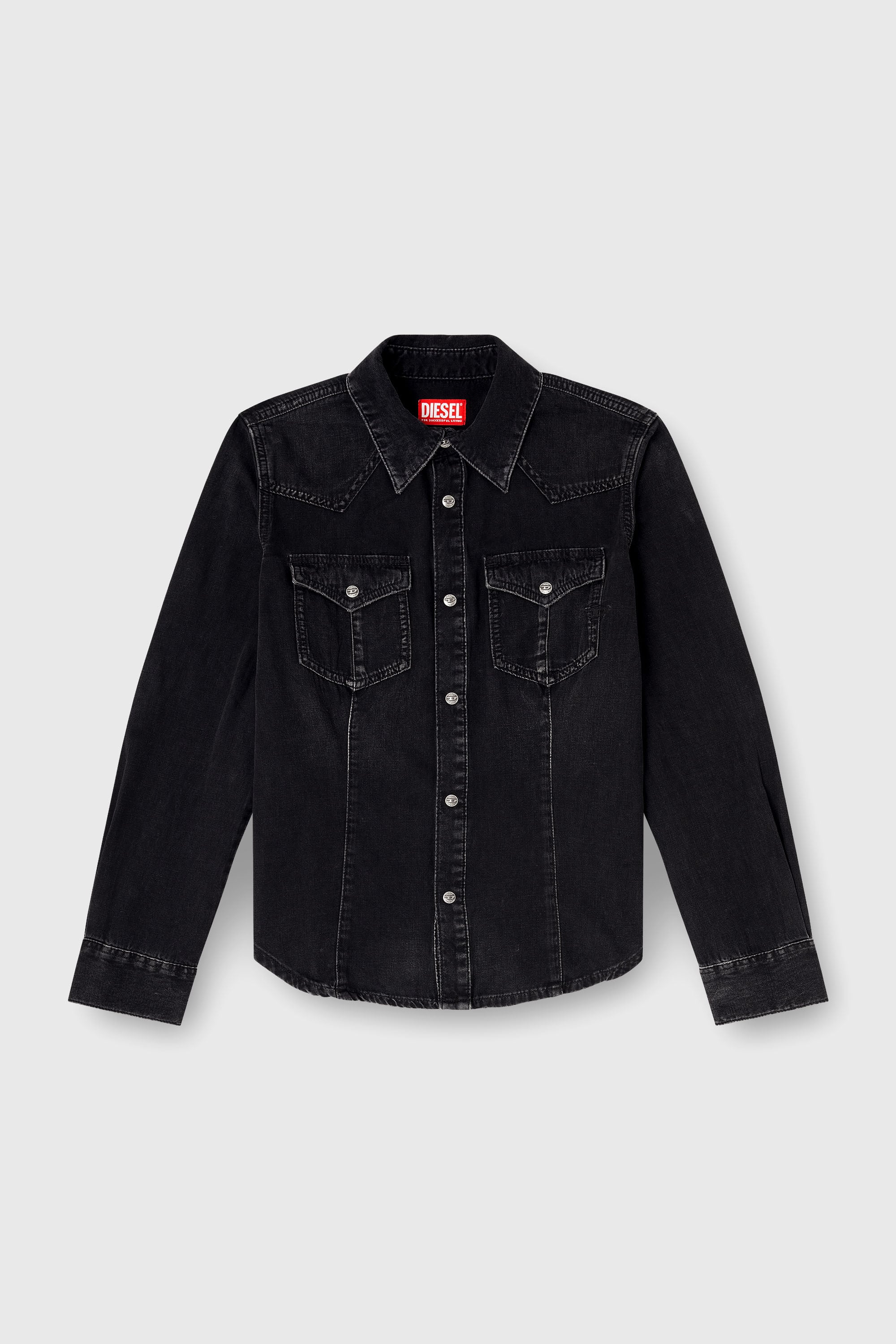 Diesel - DE-WAVES, Camicia western in denim trattato Donna in Nero - 2