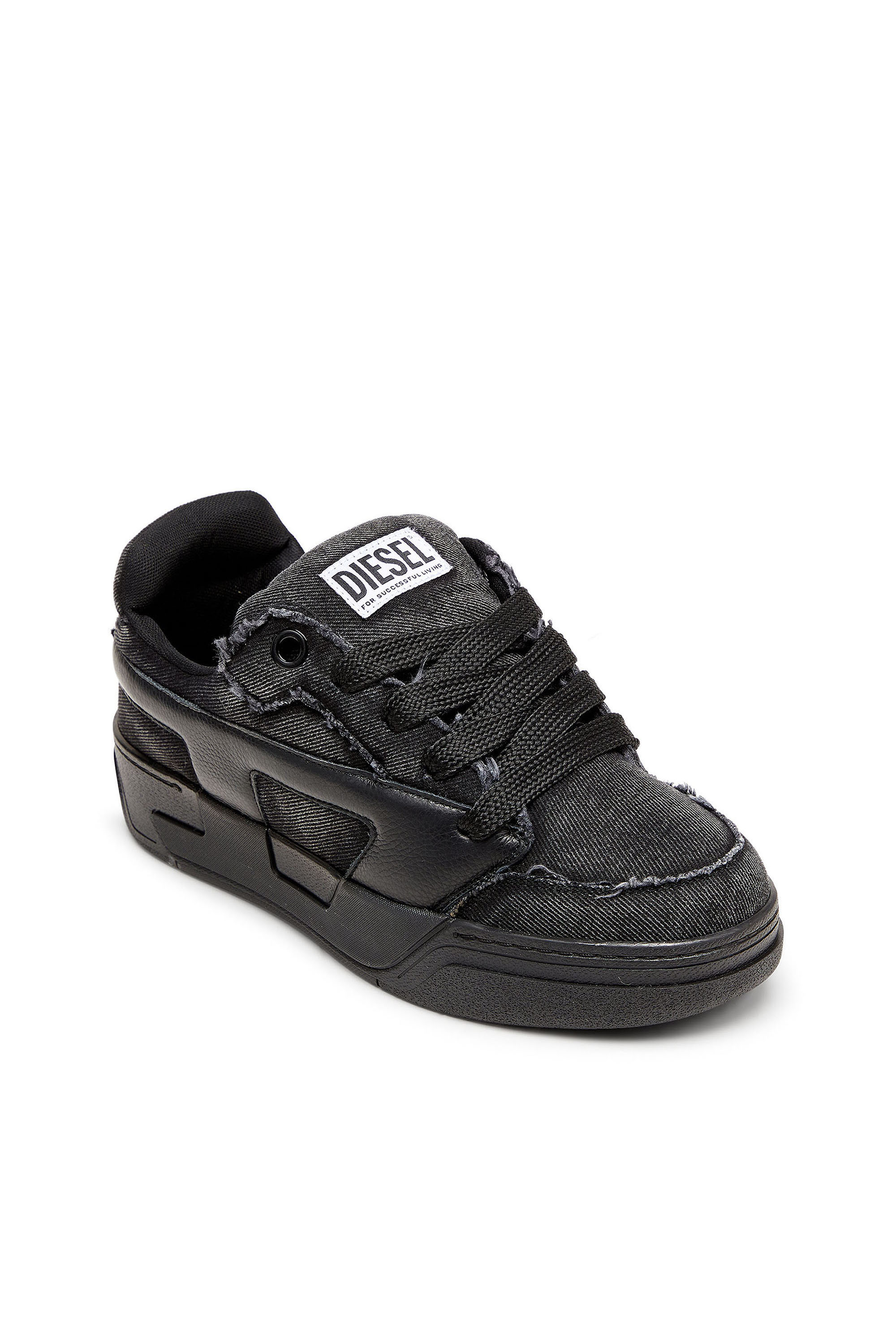 Diesel - S-D-OLLIE LOW, S-D-Ollie - Sneakers in denim sfrangiato e pelle Uomo in Nero - 6