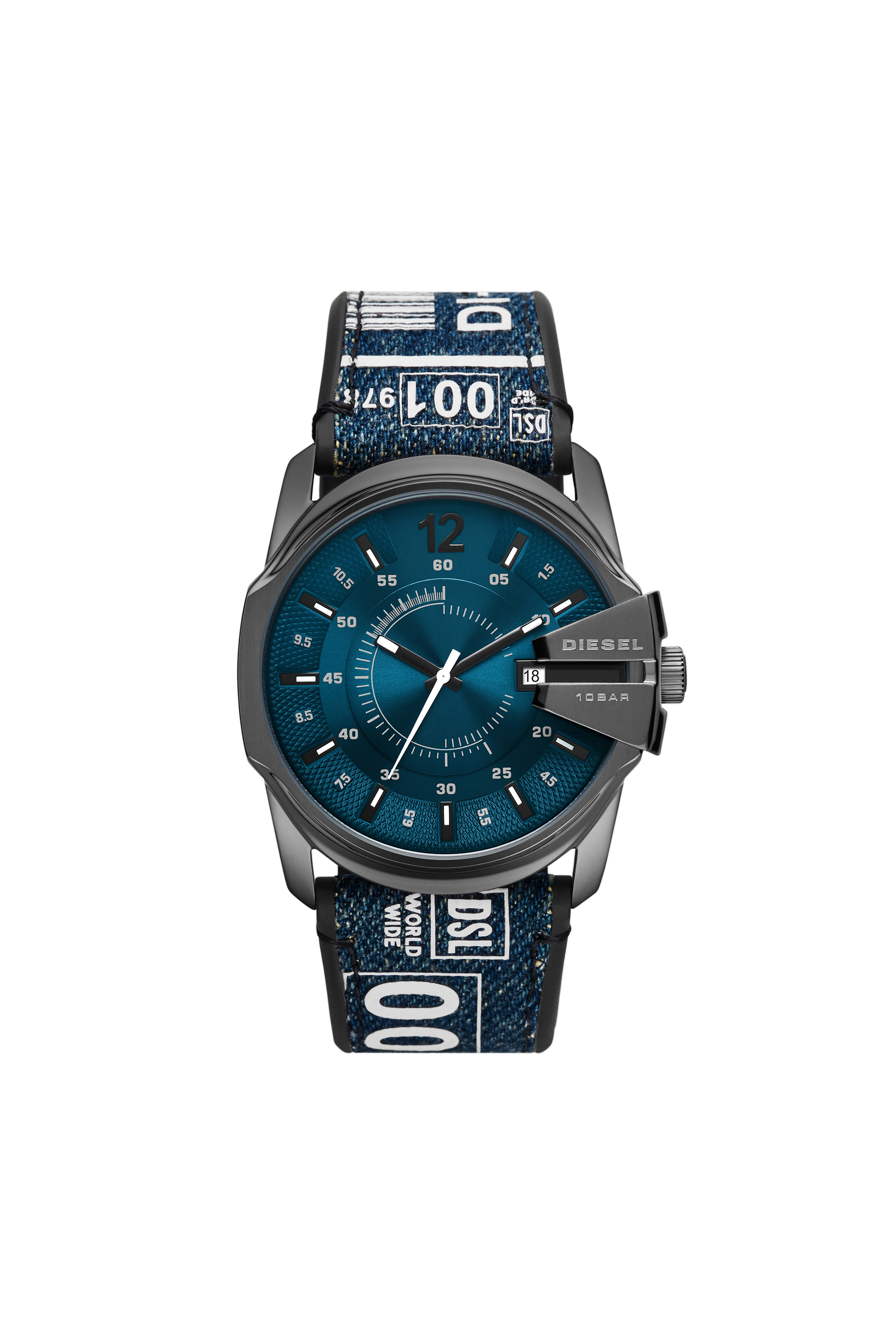 Diesel - DZ1950, Orologio Master Chief con due lancette, finestrella con data e cinturino in denim Uomo in Multicolor - 1
