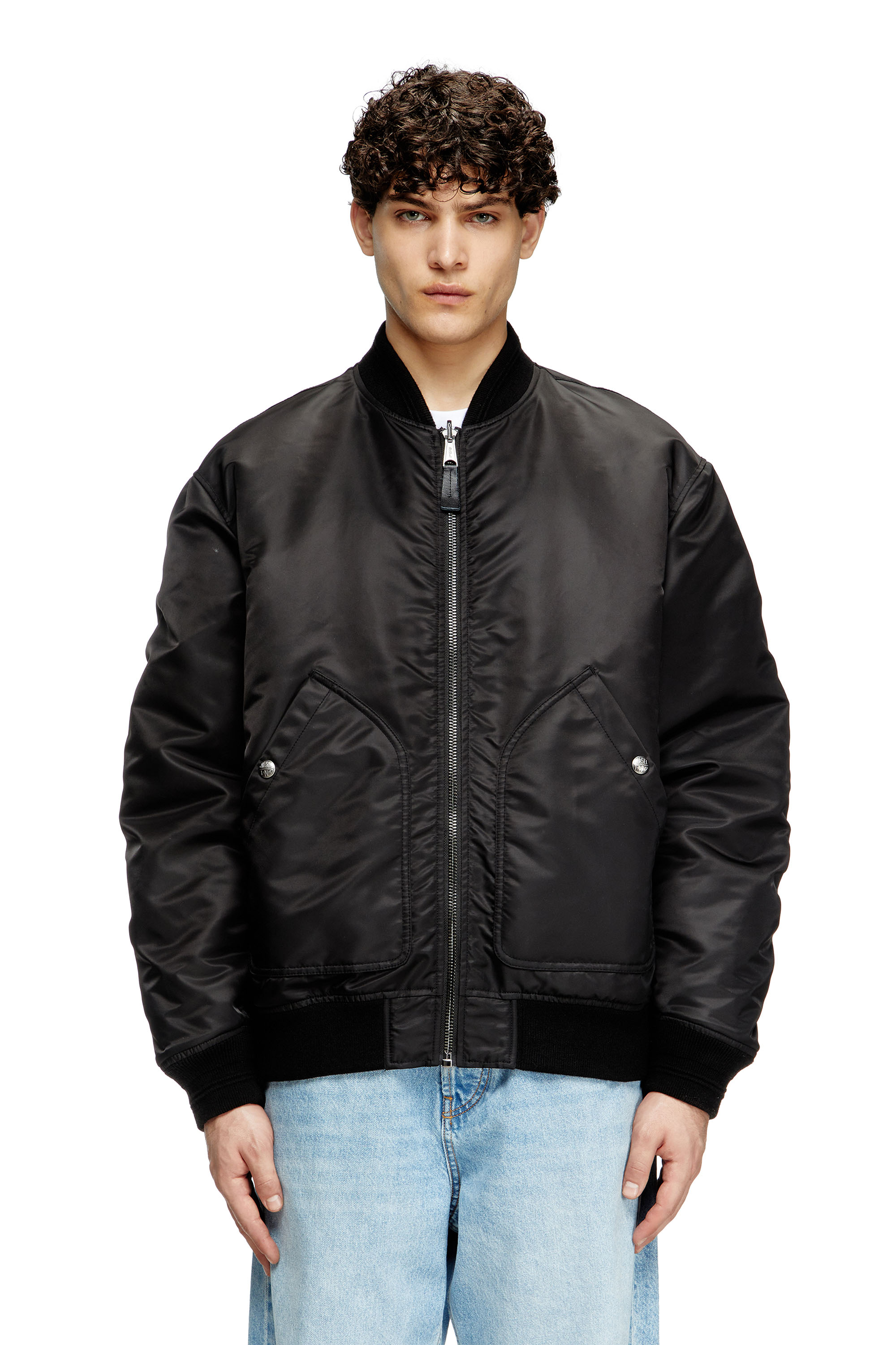 Diesel - J-HELD, Bomber in nylon imbottito con Oval D Uomo in Nero - 3