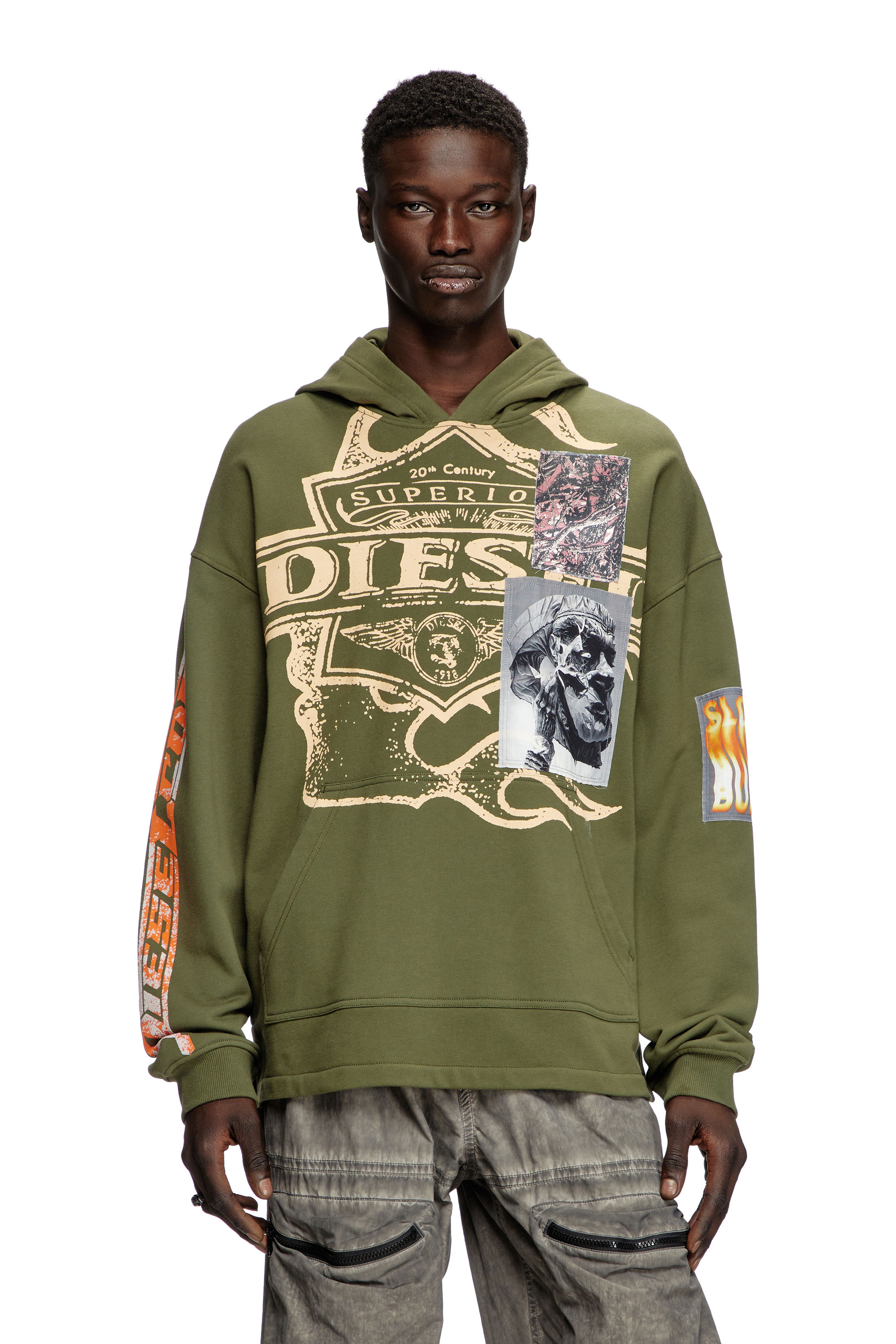 Diesel - S-BAXT-HOOD-R1, Hoodie con stampe e patch logo Uomo in Verde - 1