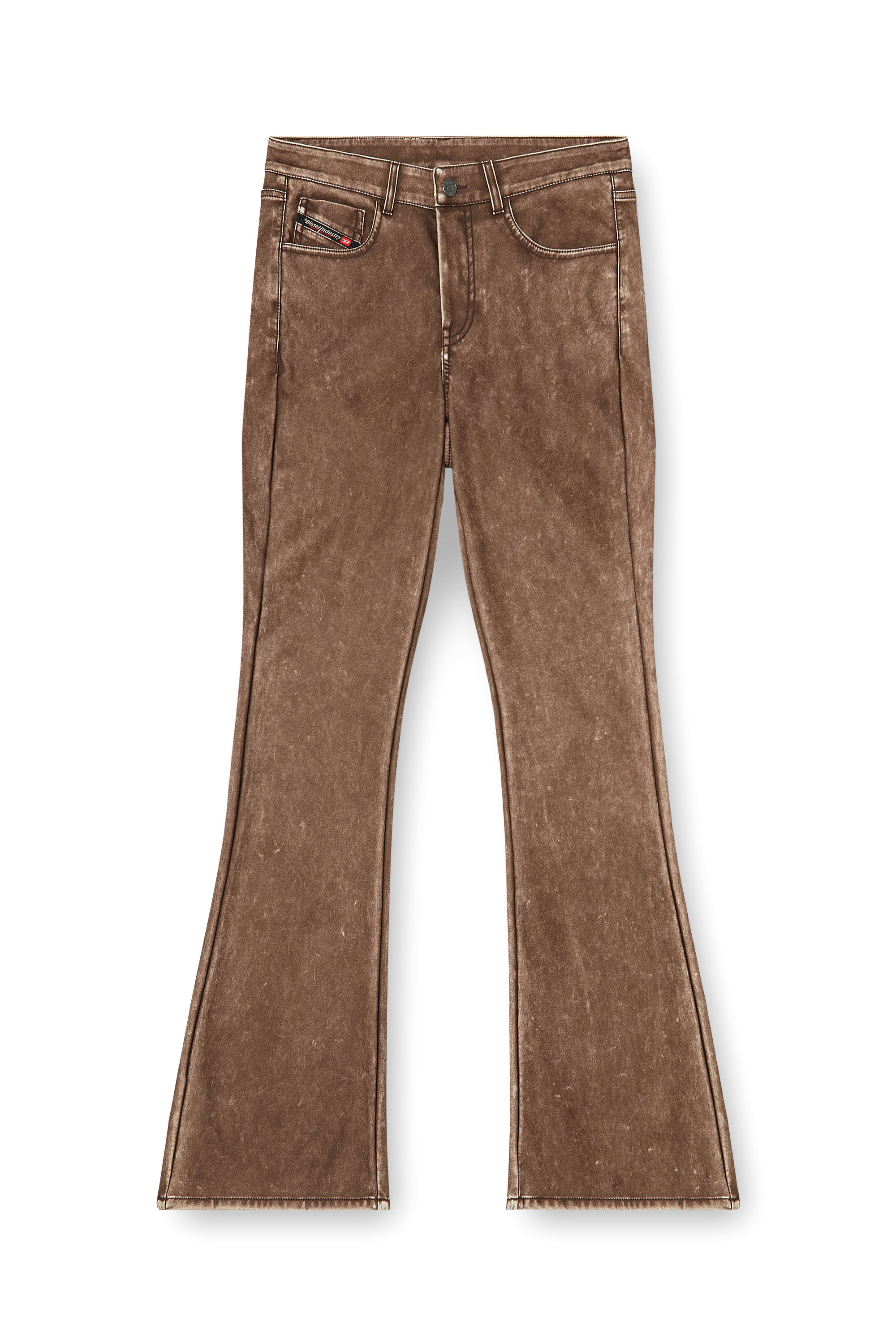Diesel - P-STELLAR-S1, Pantaloni bootcut in tessuto coated lavorato Donna in Marrone - 2