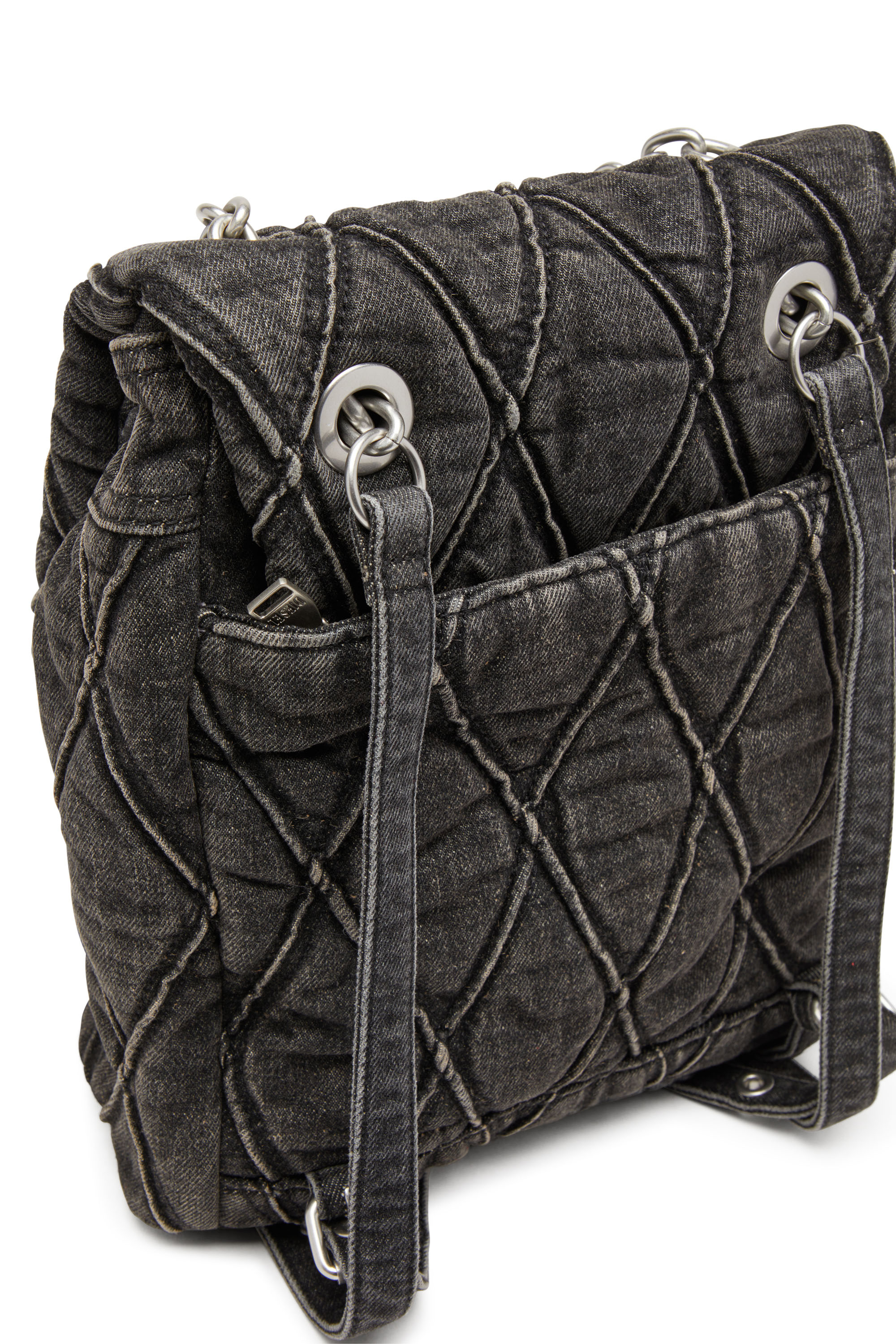 Diesel - CHARM-D BACKPACK S, Charm-D S-Zaino in denim a rombi Donna in Nero - 6