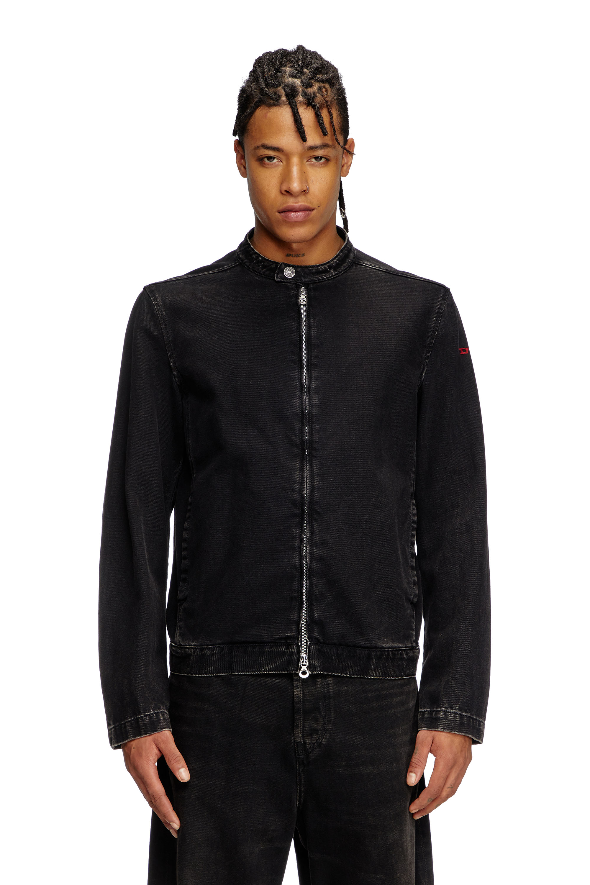 Diesel - D-GLORY, Man's Moto jacket in clean-wash denim in Black - 3