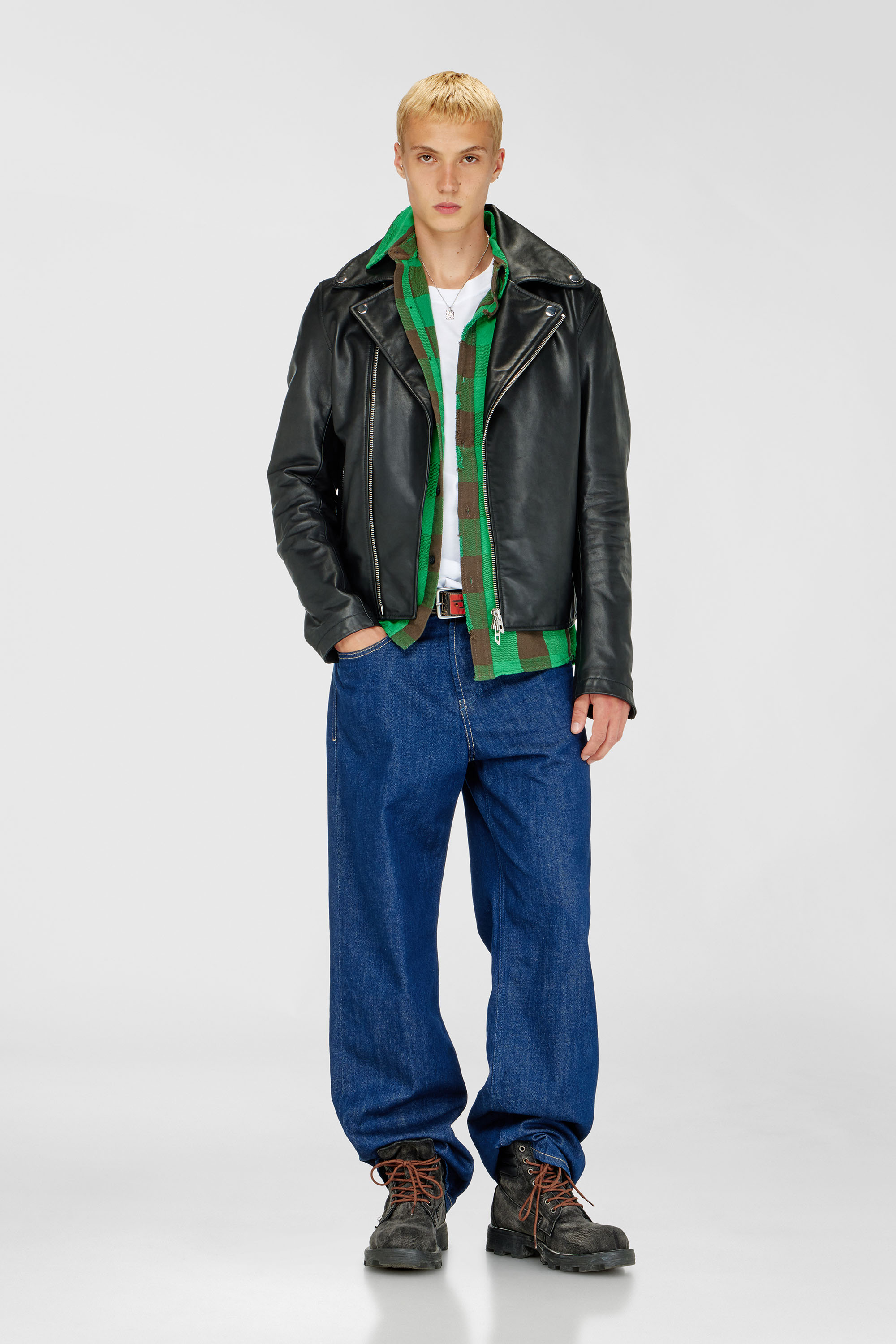 Diesel - L-EO-WRD, Giacca biker in pelle cerata Uomo in Nero - 2