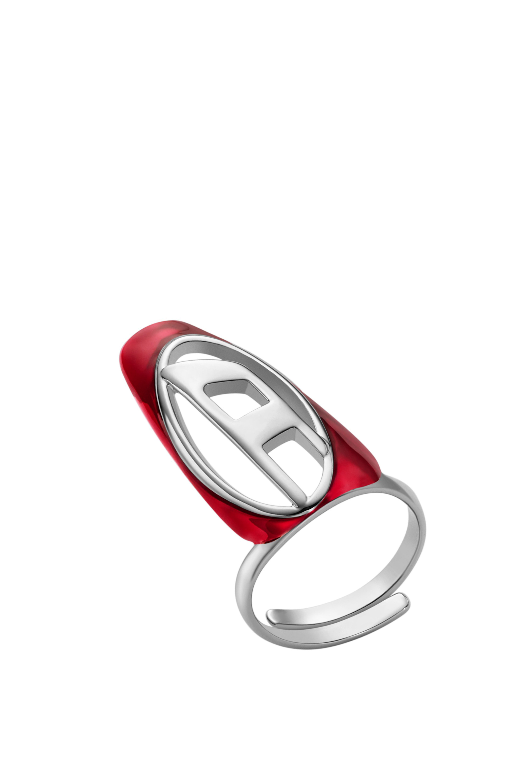 Diesel - DX1526 JEWEL, Unisex Anello per unghie in ottone argentato in Rosso - Image 1
