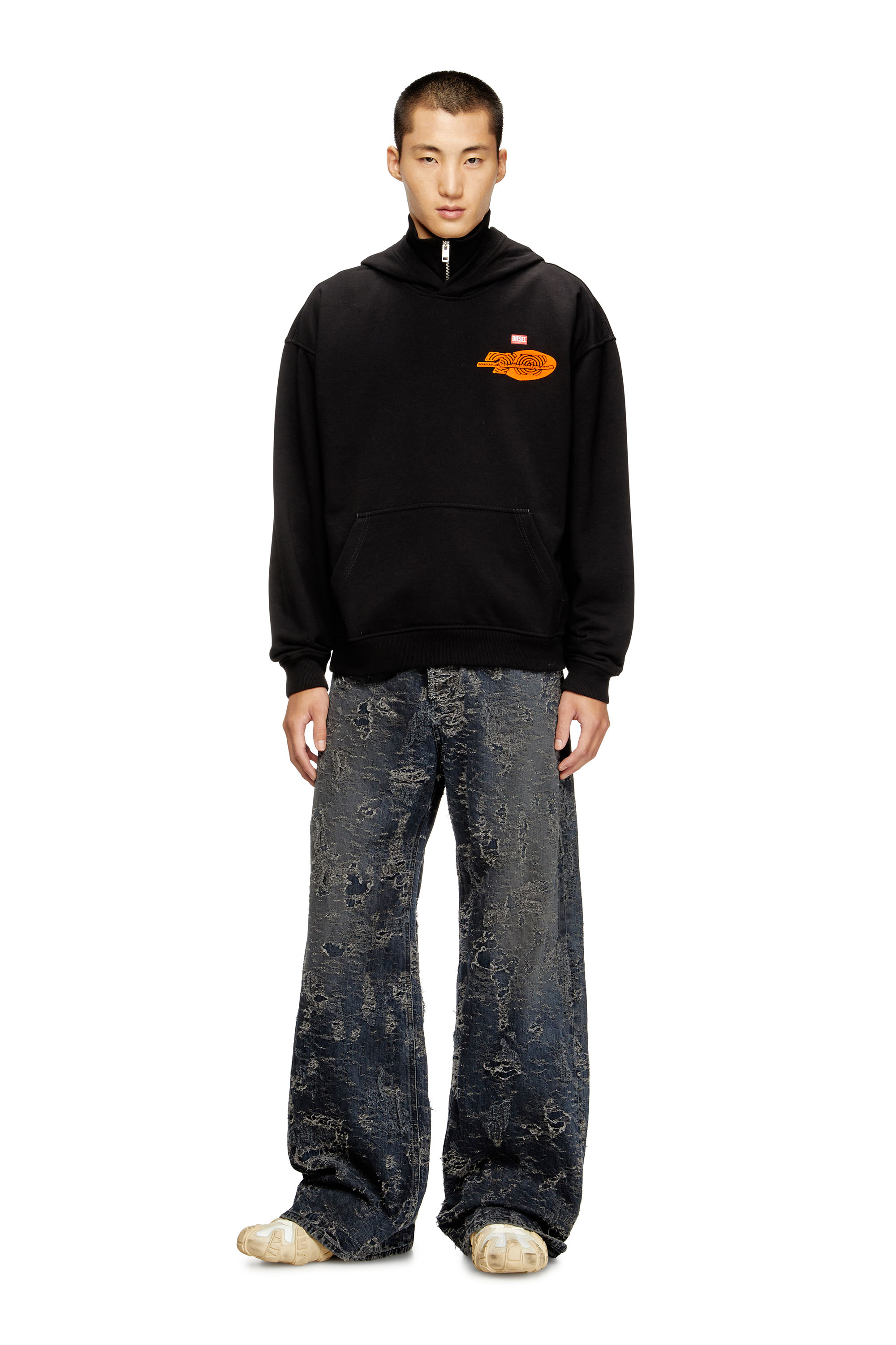 Diesel - S-BOXT-HOOD-T5, Man's Cotton hoodie with back print in Black - 1