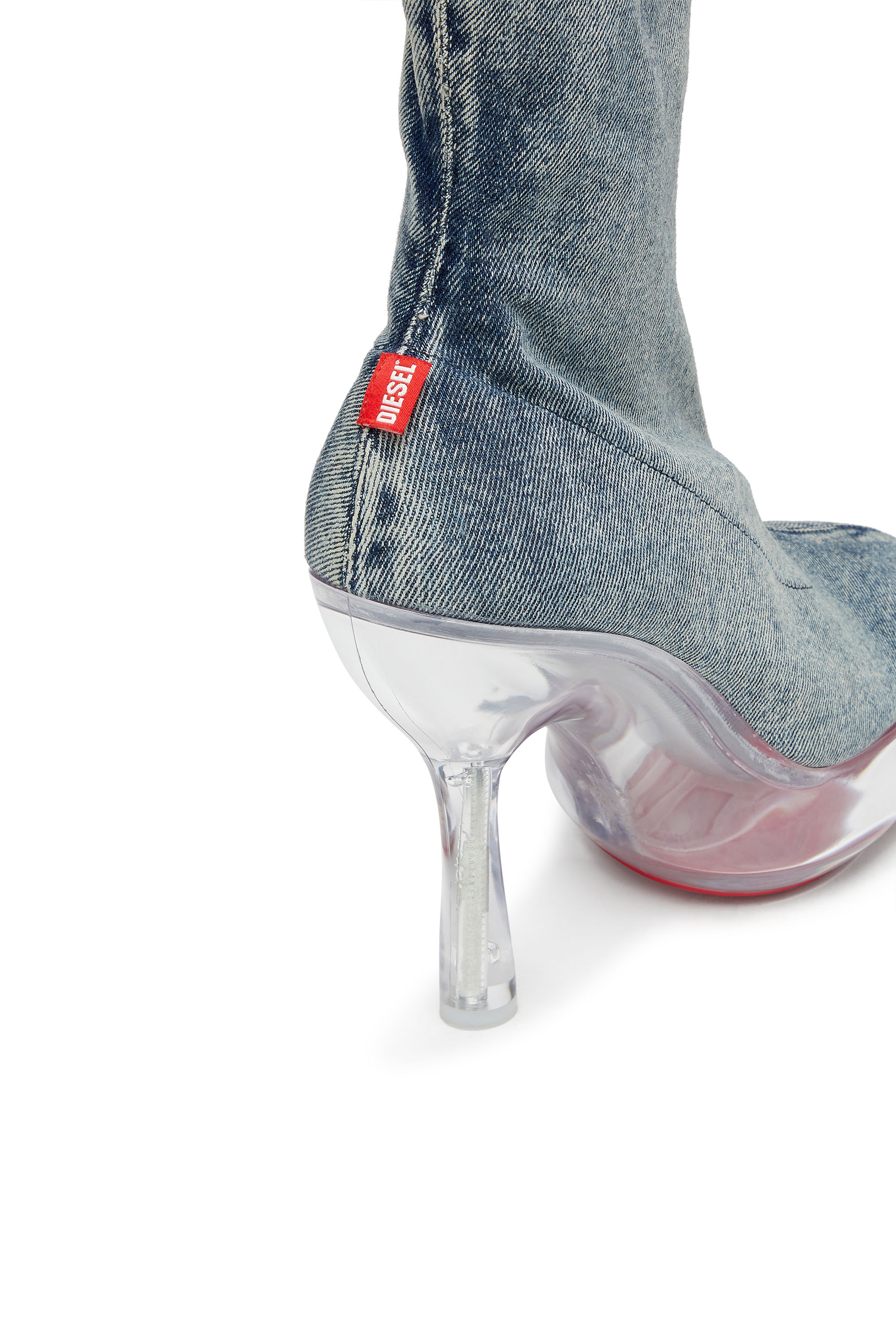 Diesel - D-LAKE PLATFORM MIDB ZIP  STRETCH, D-Lake-Stivaletti platform in denim e plexiglass Donna in Blu - 4