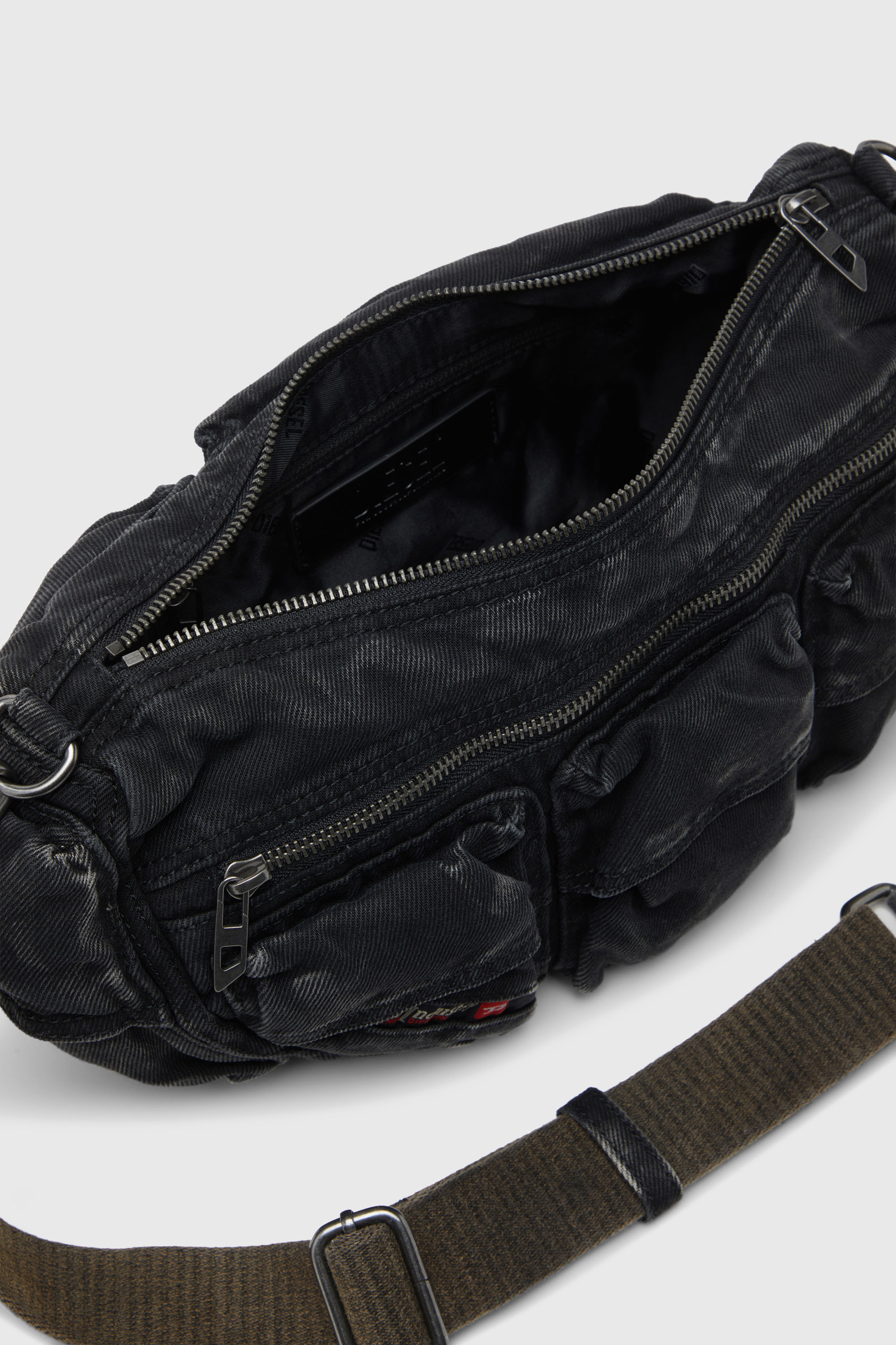 Diesel - MULTI-PKTS SHOULDER BAG X, Multi-Pkts - Borsa multitasche in denim washed Unisex in Nero - 5