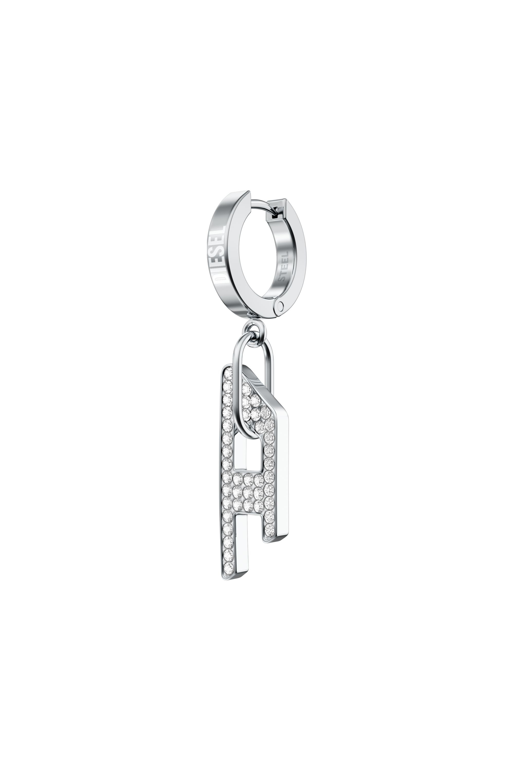 Diesel - DX1706040 JEWELLERY, Orecchino pendente D drop in acciaio inox lucido Unisex in Argento - 1