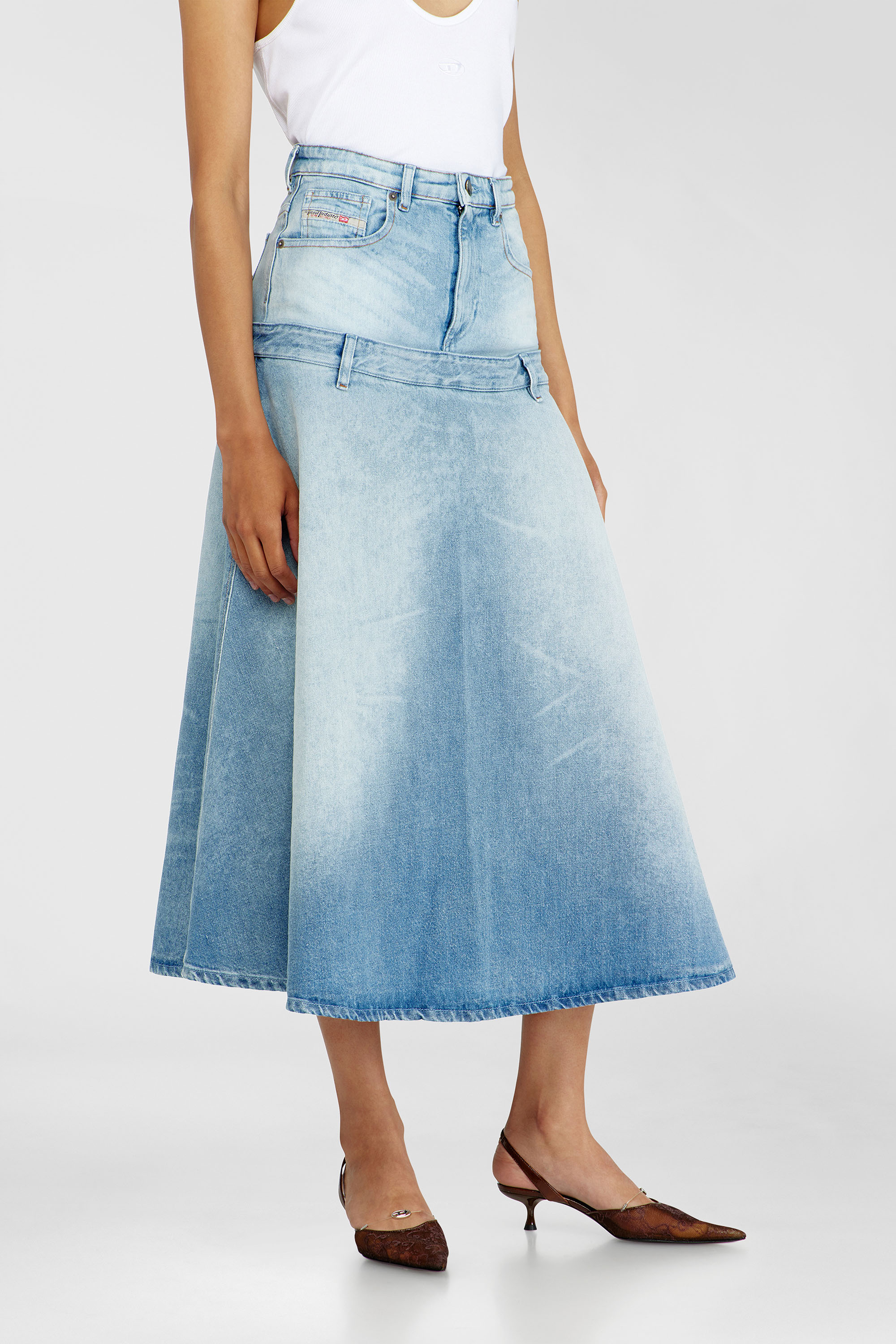 Diesel - DE-VORYA-S, Gonna in denim con design a strati Donna in Blu - 5