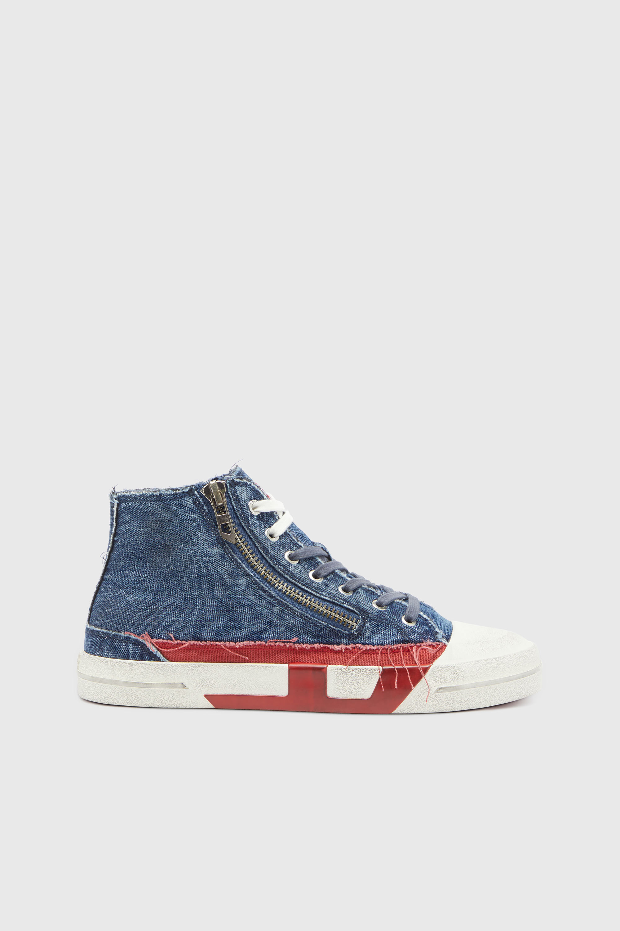Diesel - S-D-VERSE ZIP MID II, S-D-Verse - Sneakers in denim con logo D Uomo in Blu - 1
