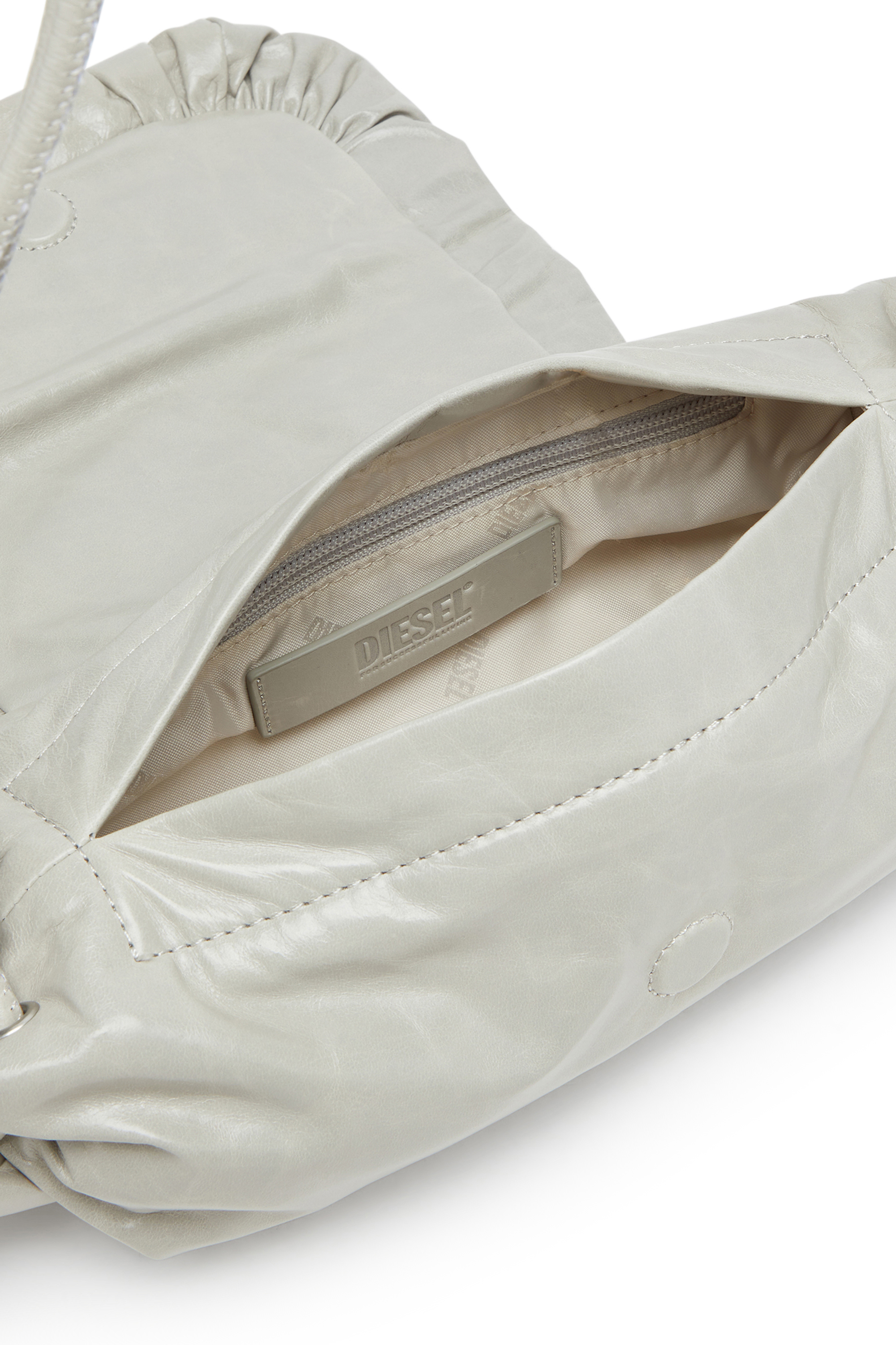 Diesel - SCRUNCH-D SHOULDER S, Scrunch-D S-Borsa a spalla in pelle arricciata Donna in Bianco - 3