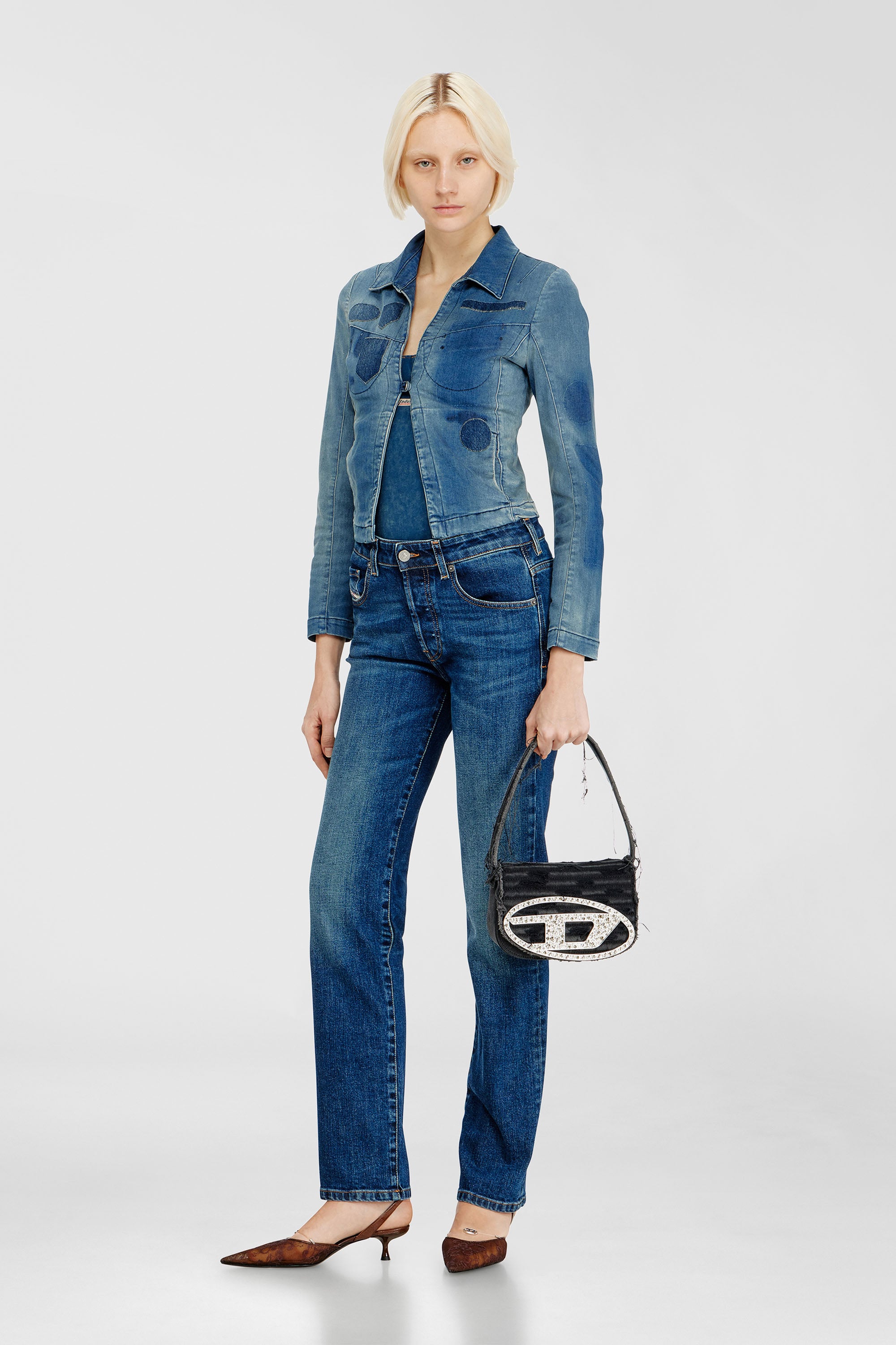 Diesel - 1DR, 1DR-Iconica borsa a spalla in tela e pelle Donna in Nero - 2