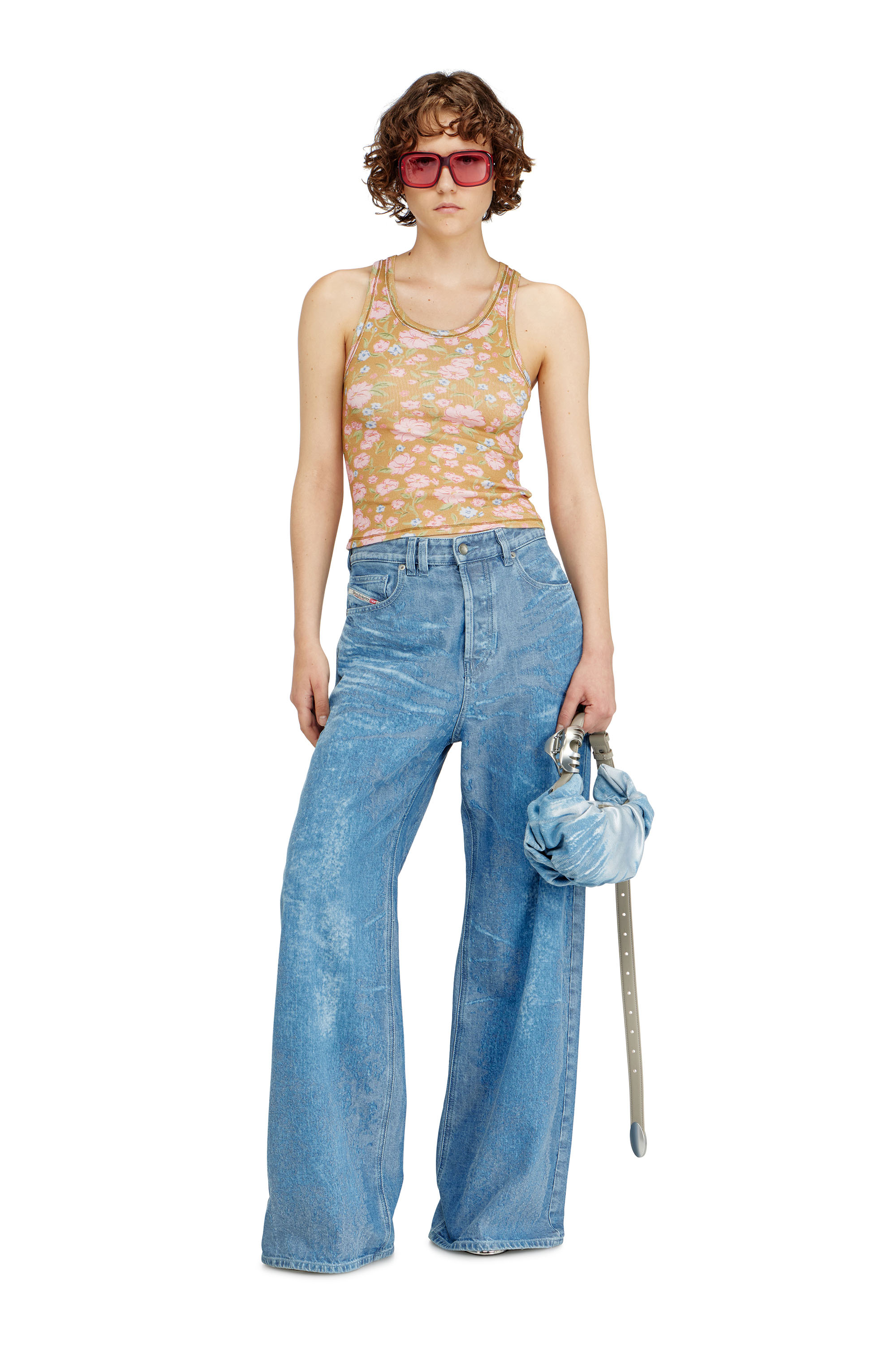 Diesel - GRAB-D HOBO S, Woman's Grab-D-Scrunched hobo bag in satin denim in Blue - 1