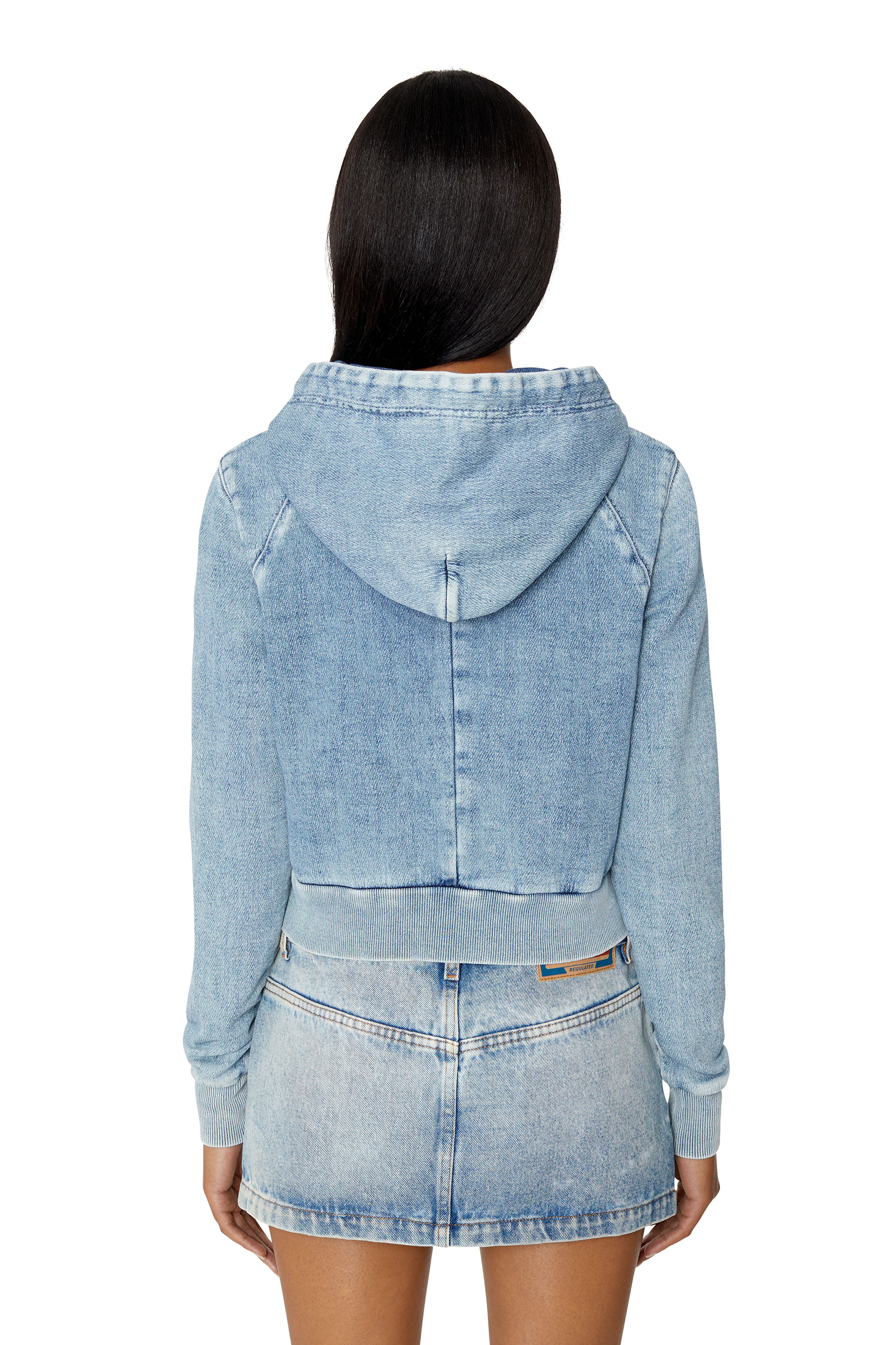 Diesel - D-ANGY TRACK DENIM HOODIE, Felpa corta con cappuccio in Track Denim Donna in Blu - 4