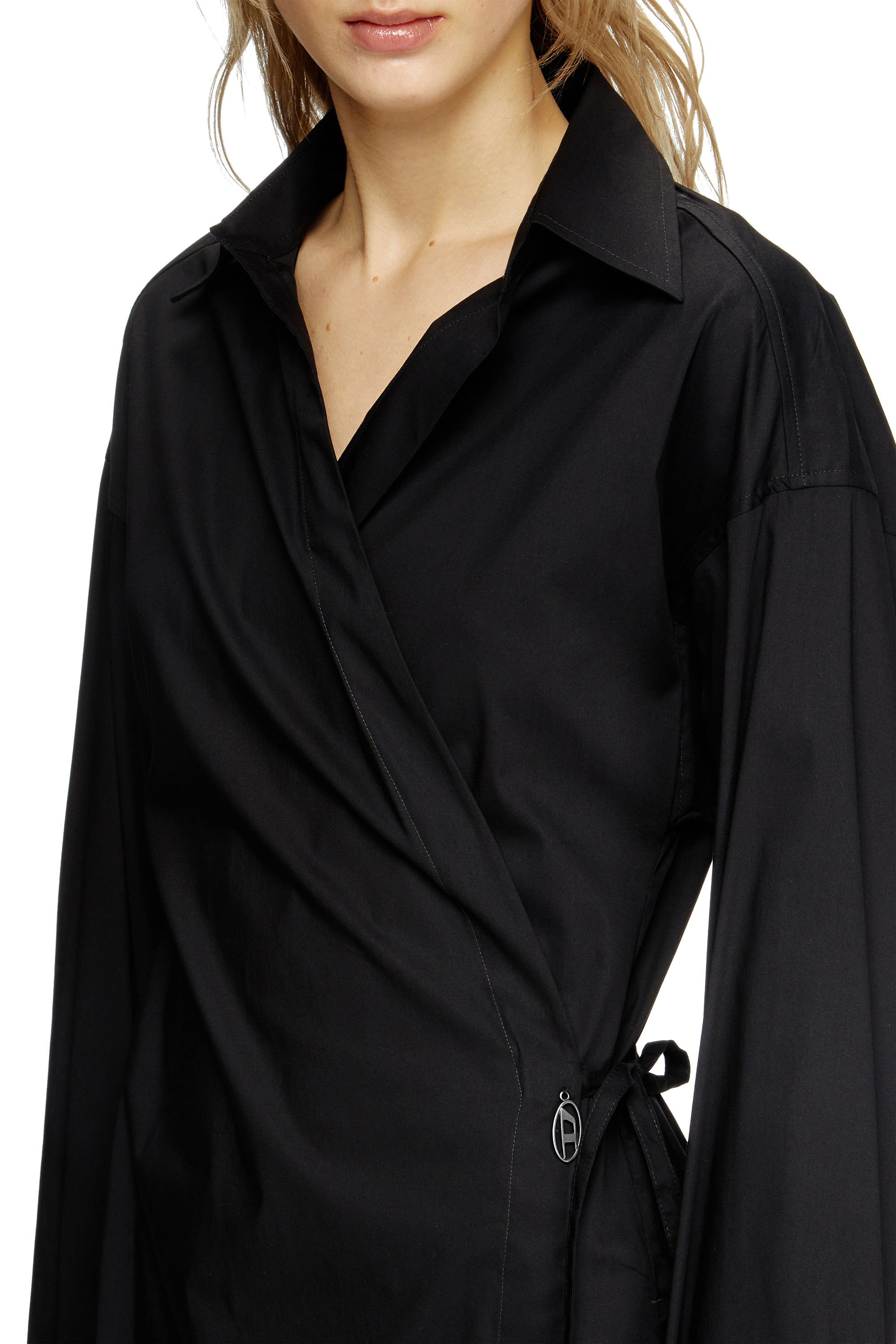 Diesel - D-ELPHI-LONG, Woman's Wrap shirt dress in cotton-blend poplin in Black - 5