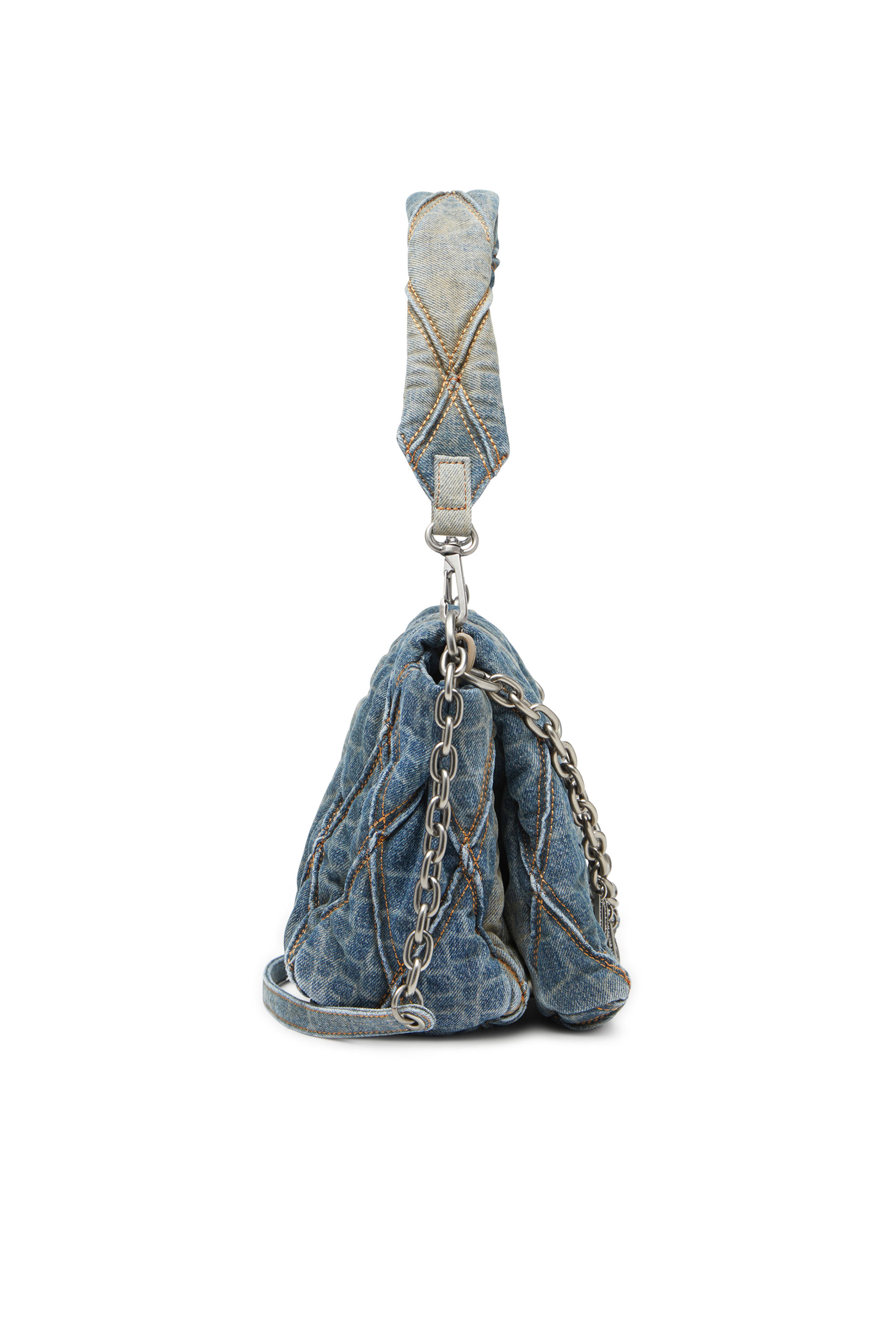 Diesel - CNY CHARM-D SHOULDER M, Borsa a spalla in denim trapuntato stampa snake Donna in Blu - 3