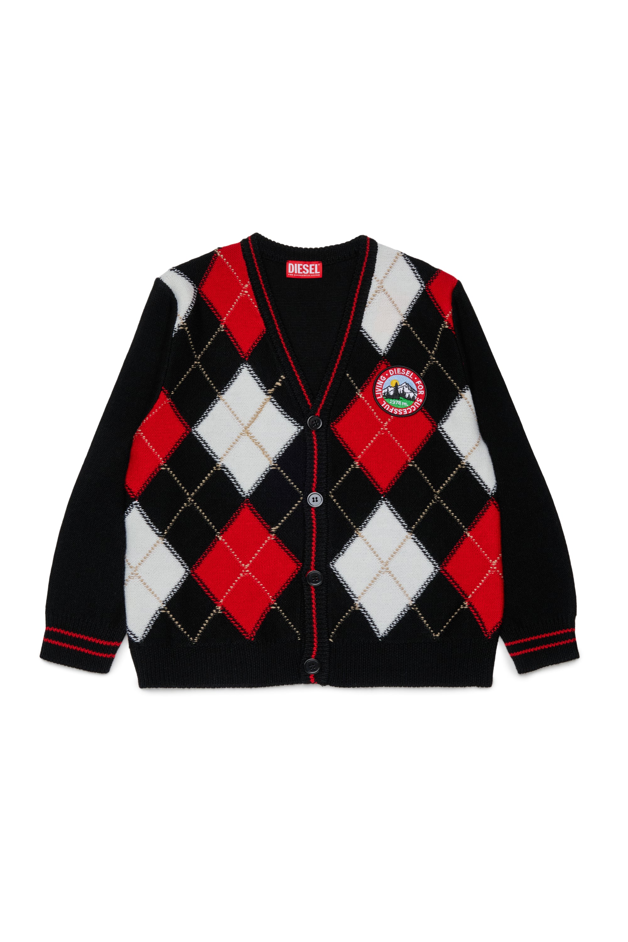 Diesel - KROMYCARDIGAN OVER, Unisex's Wool-blend cardigan with argyle motif in Black - 1