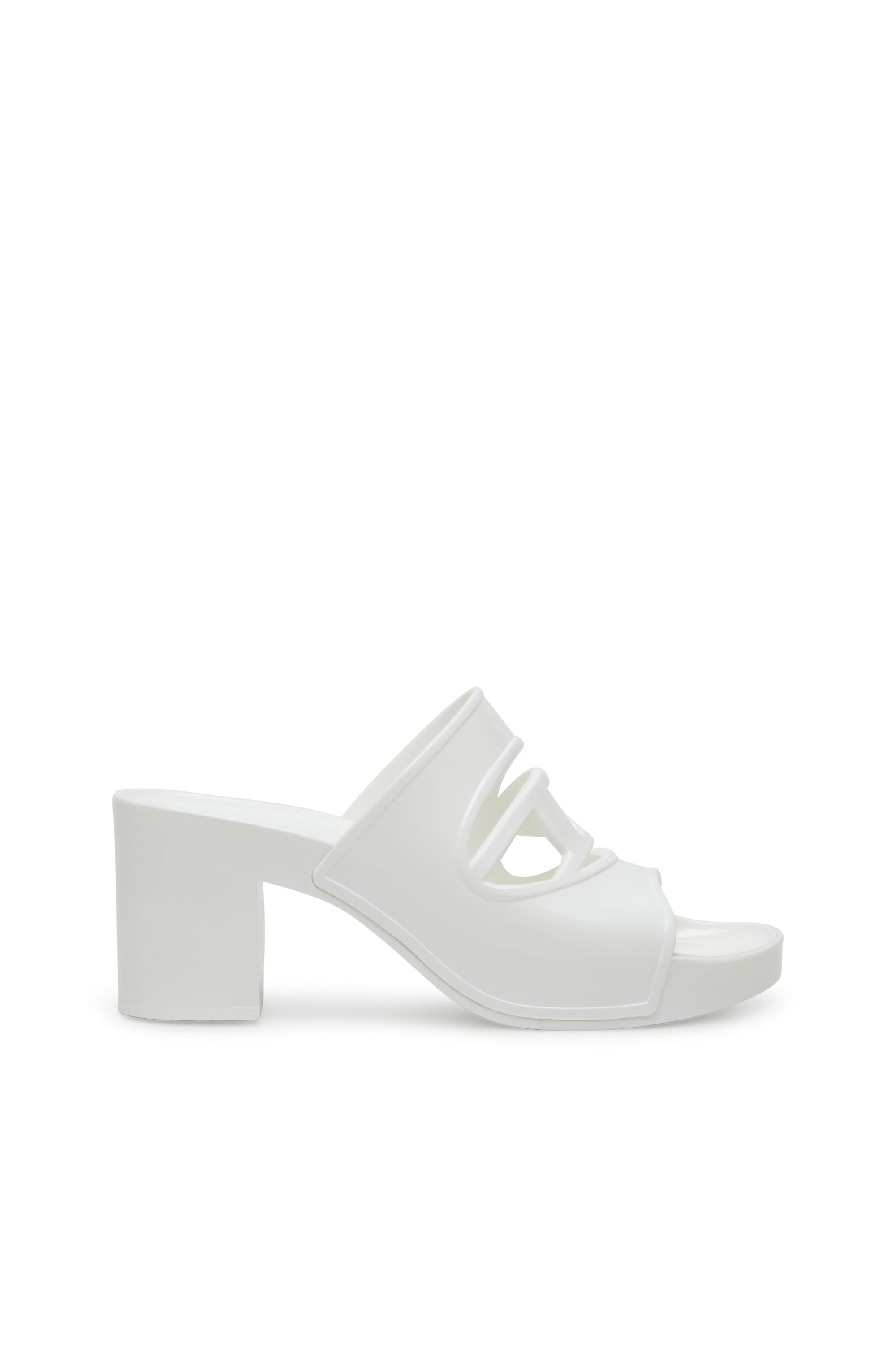 Diesel - SA-BONNIE, Sa-Bonnie-Slide in gomma con tacco e logo cut-out Donna in Bianco - 1