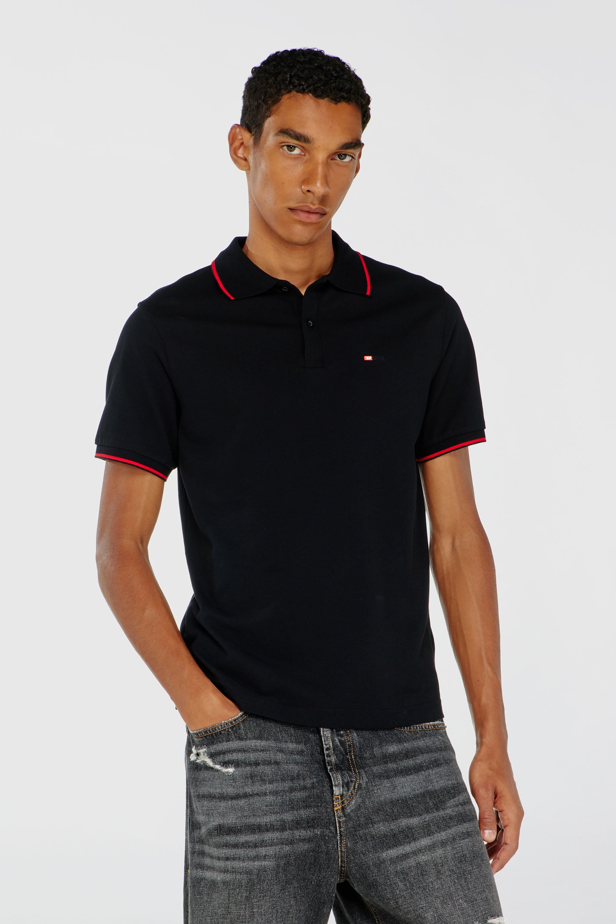 Diesel - T-FERRY-MICRODIV, Polo con micro ricamo Diesel Uomo in Nero - 1