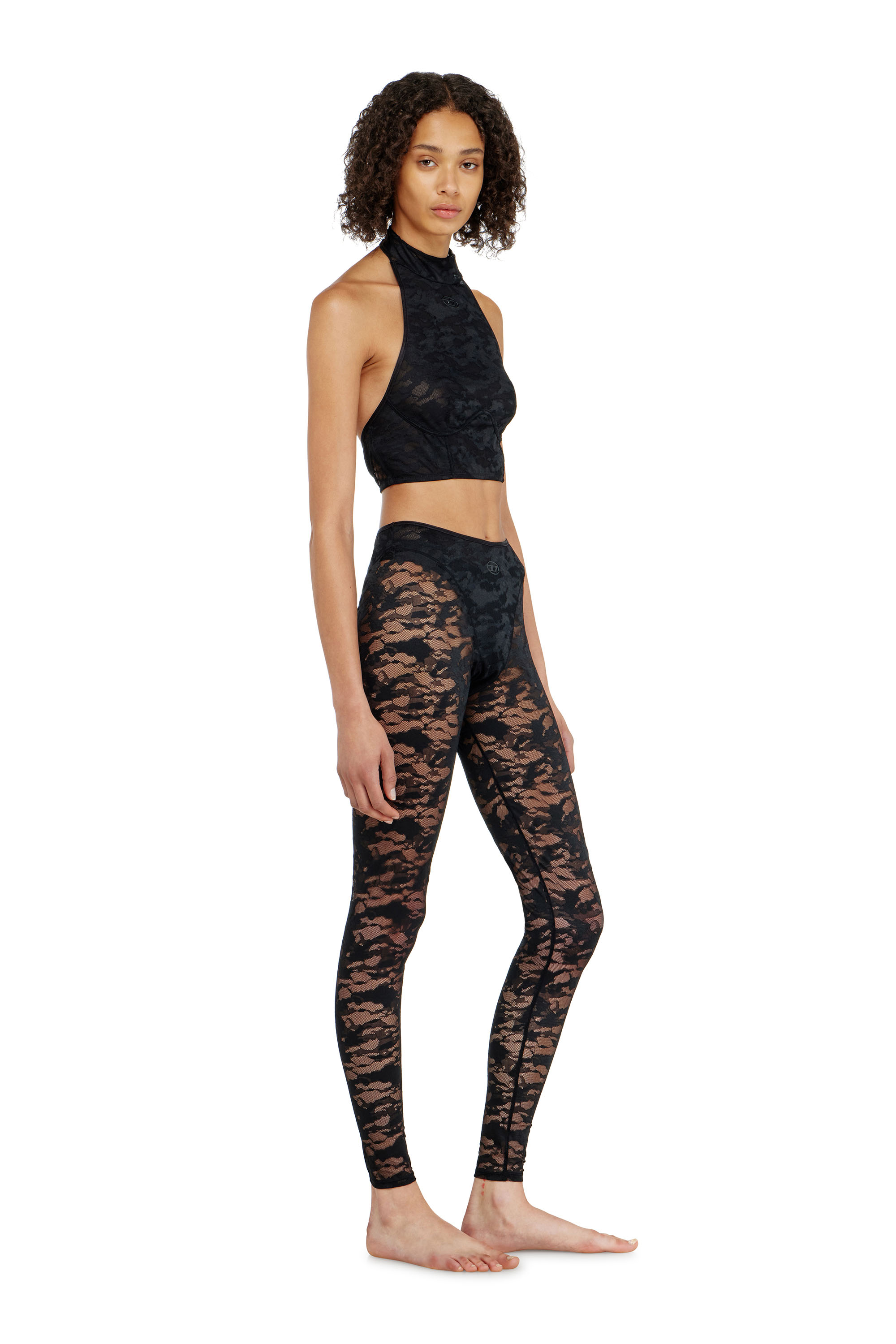 Diesel - HAYLEY-UTLT, Leggings in nylon pizzo camouflage Donna in Nero - 1
