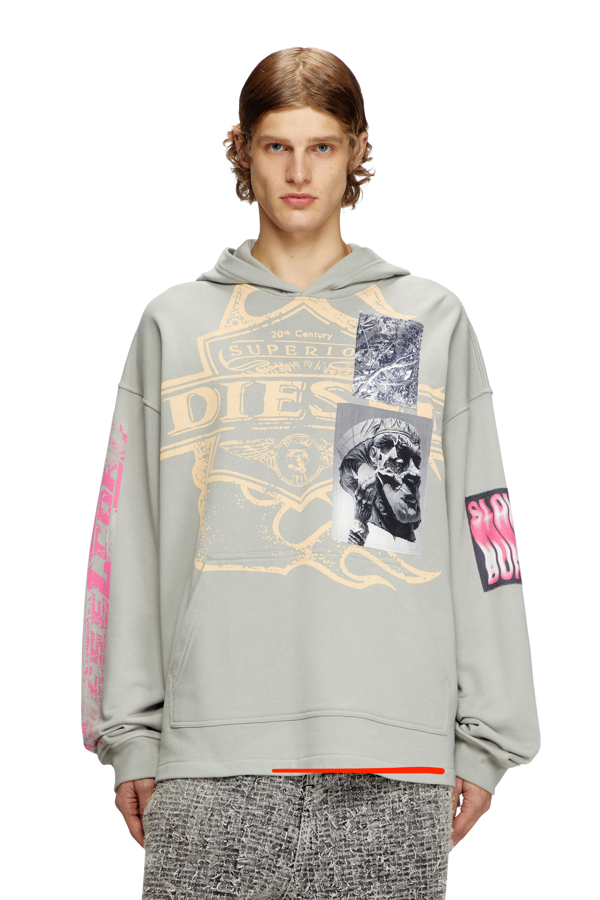 Diesel - S-BAXT-HOOD-R1, Hoodie con stampe e patch logo Uomo in Grigio - 1