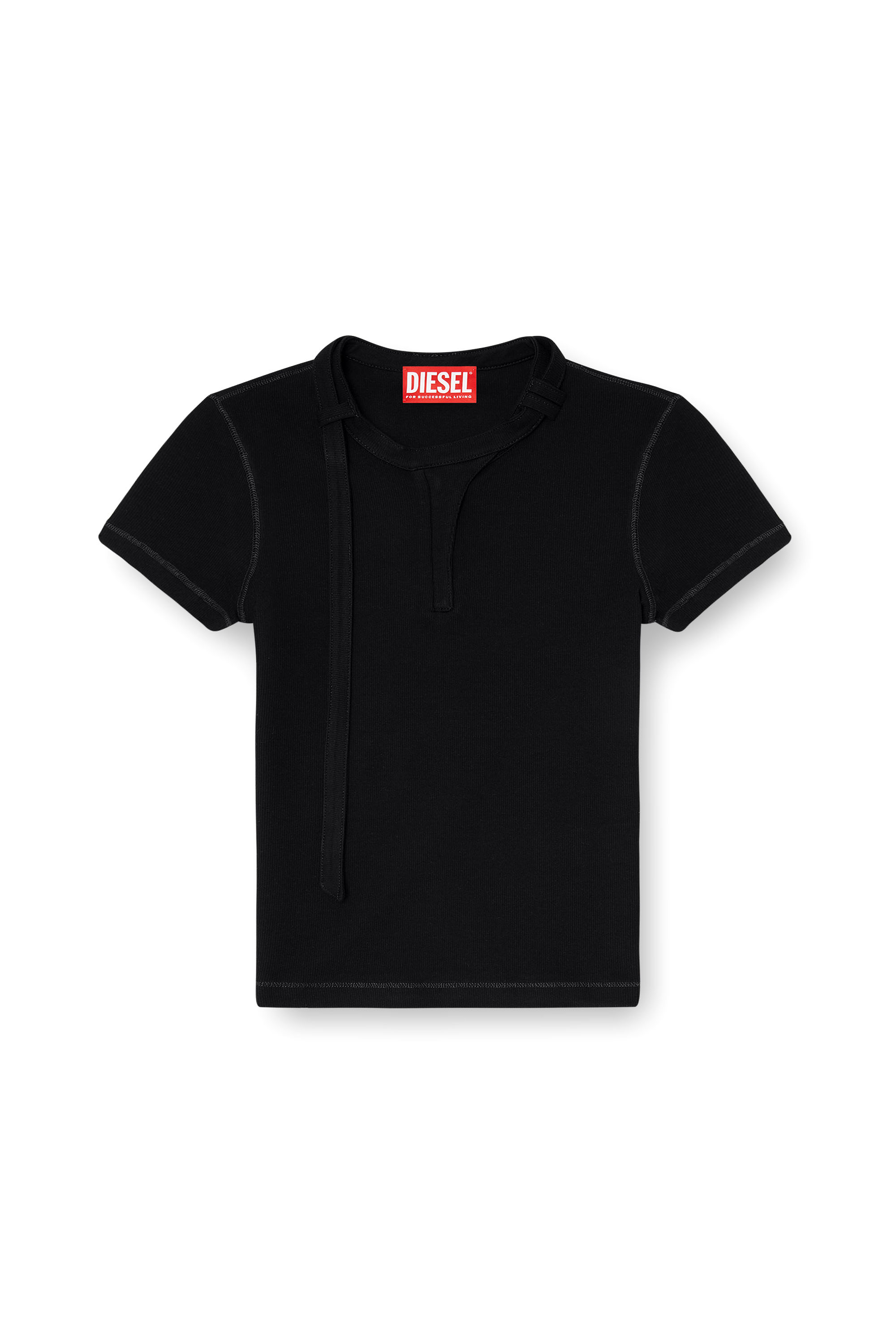 Diesel - T-IARAS, Top in jersey a coste con cinturino biker Donna in Nero - 3