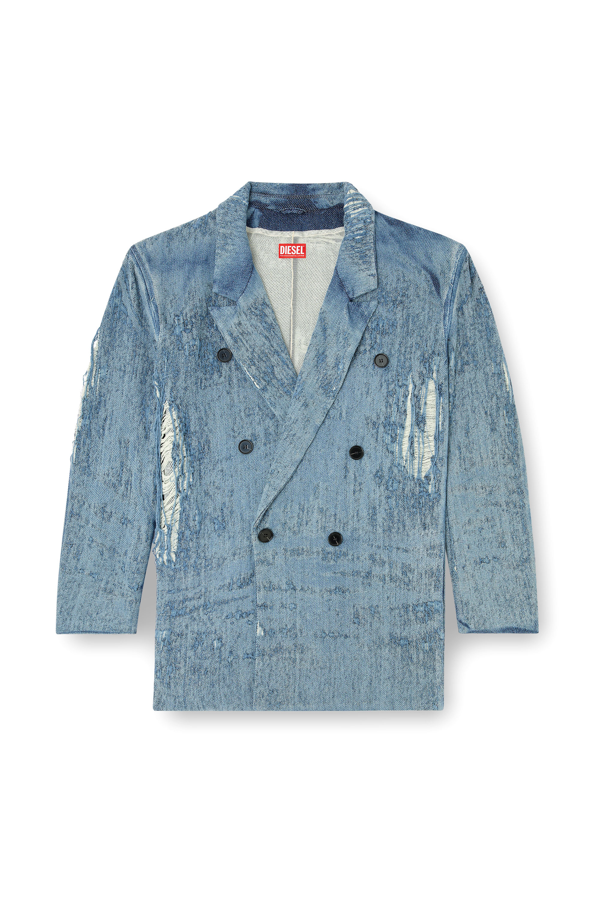 Diesel - D-PEKKA-FSG2, Blazer in denim jacquard ultra-destroyed Unisex in Blu - 3