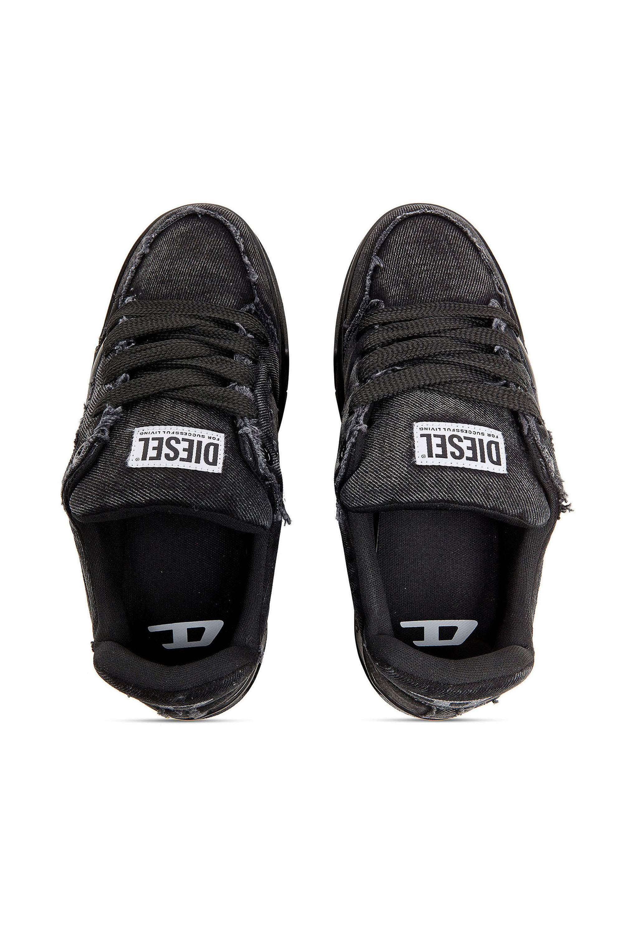 Diesel - S-D-OLLIE LOW, S-D-Ollie - Sneakers in denim sfrangiato e pelle Uomo in Nero - 4