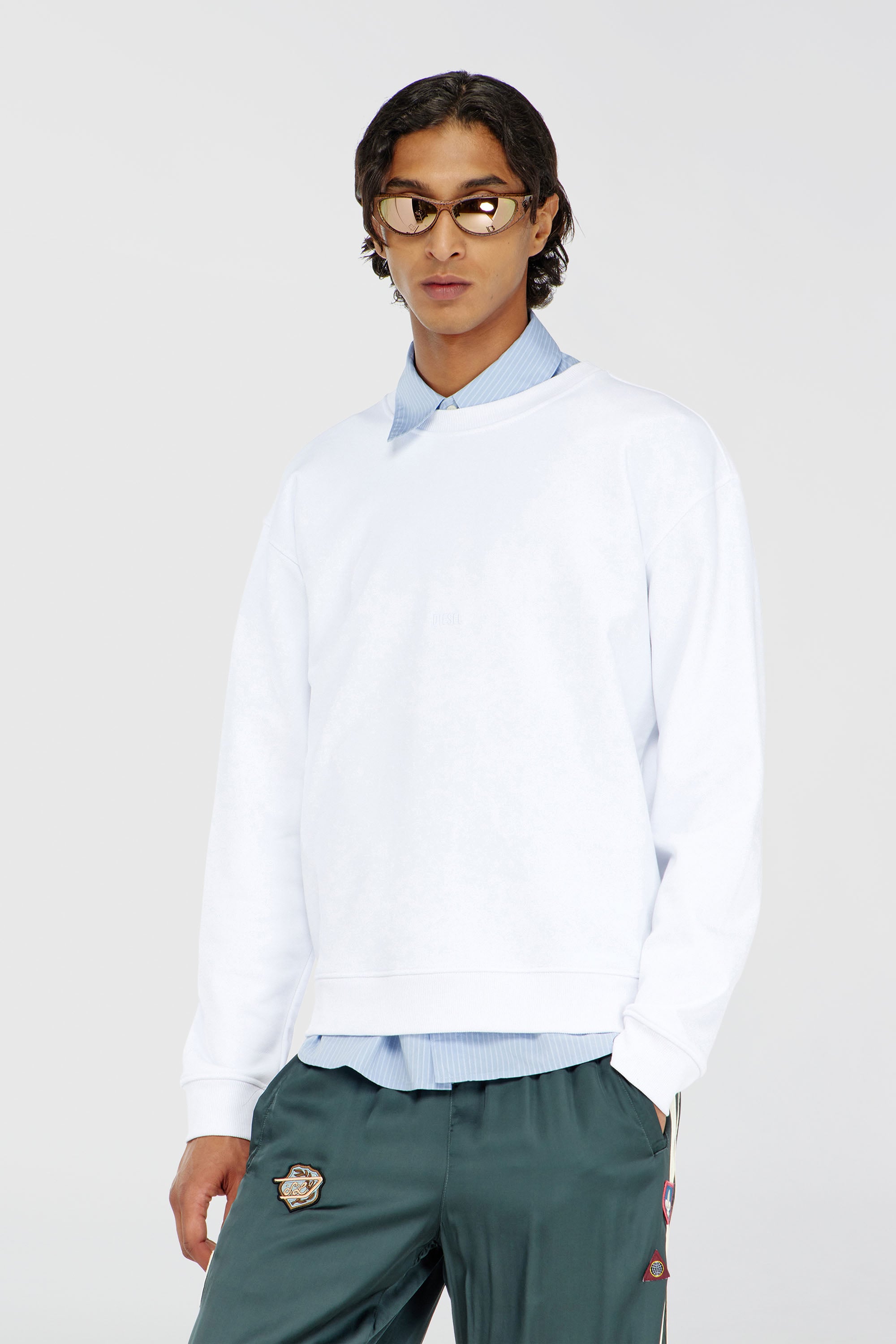 Diesel - S-NORM-AA5, Felpa in cotone con micro ricamo logo Uomo in Bianco - 1