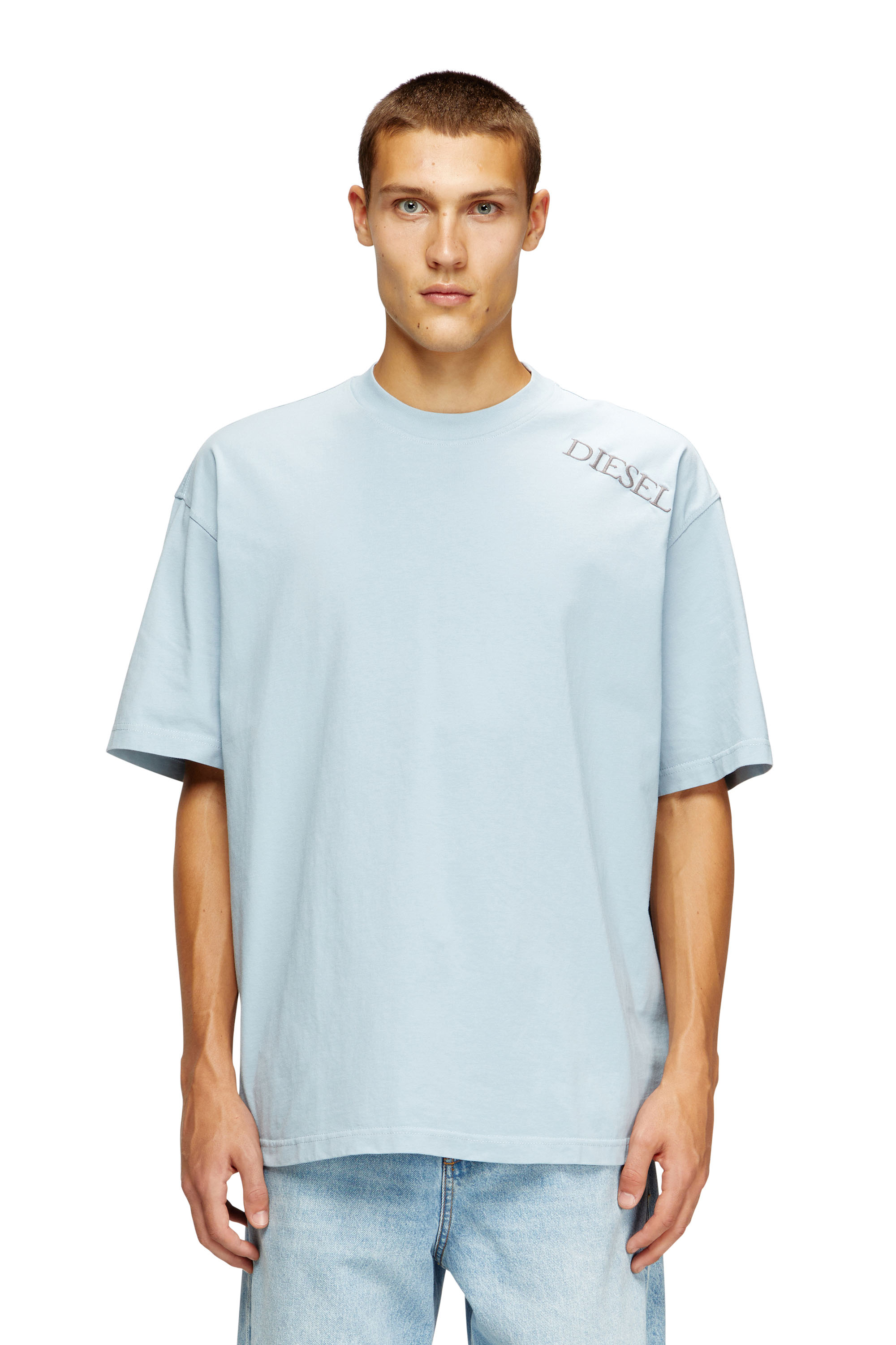 Diesel - T-BOGGY-T5, T-shirt loose con stampa grafica e logo Uomo in Blu - 3