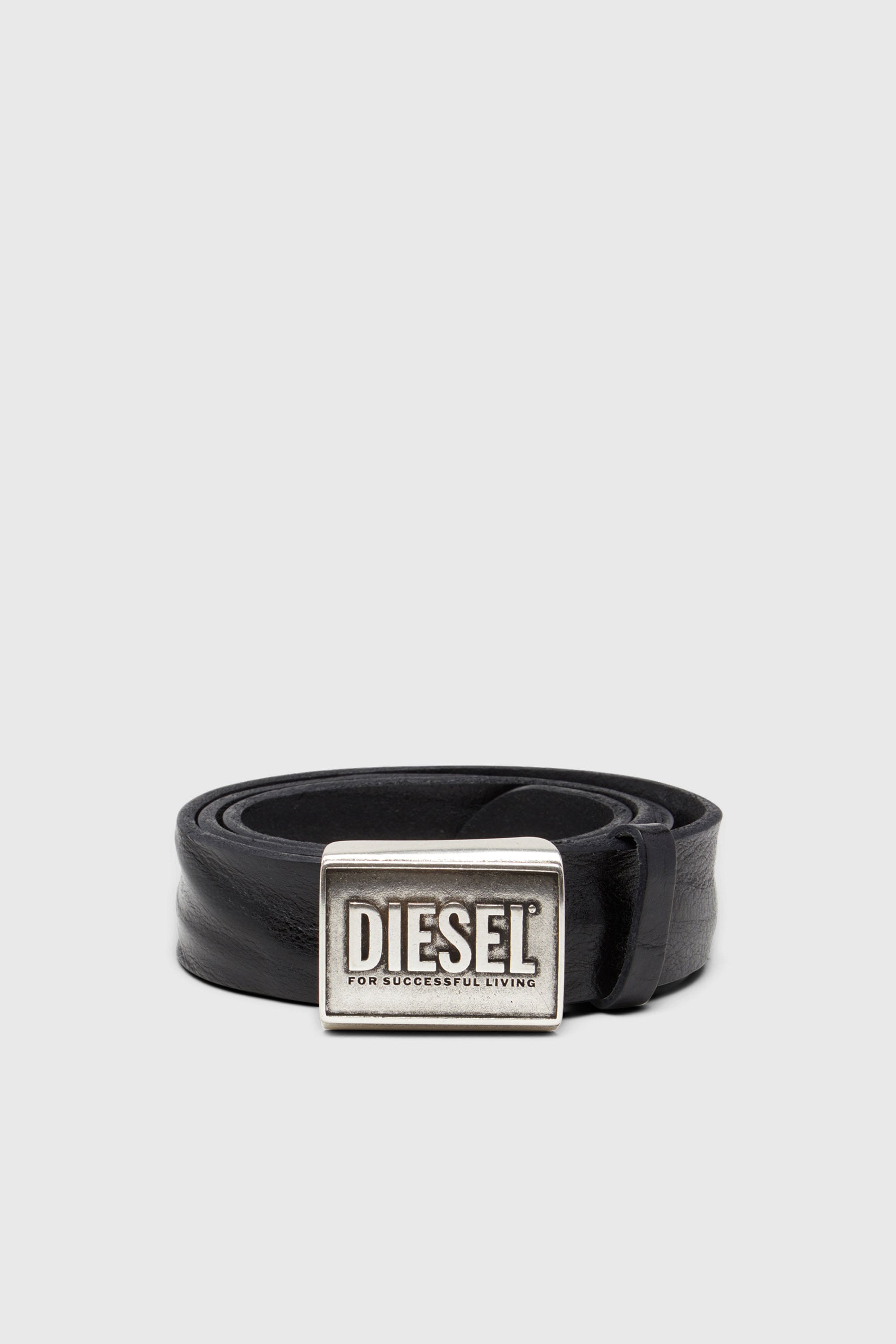 Diesel - B-METAL BISCOTTO, Cintura 4 cm in pelle con placca logo Uomo in Nero - 1