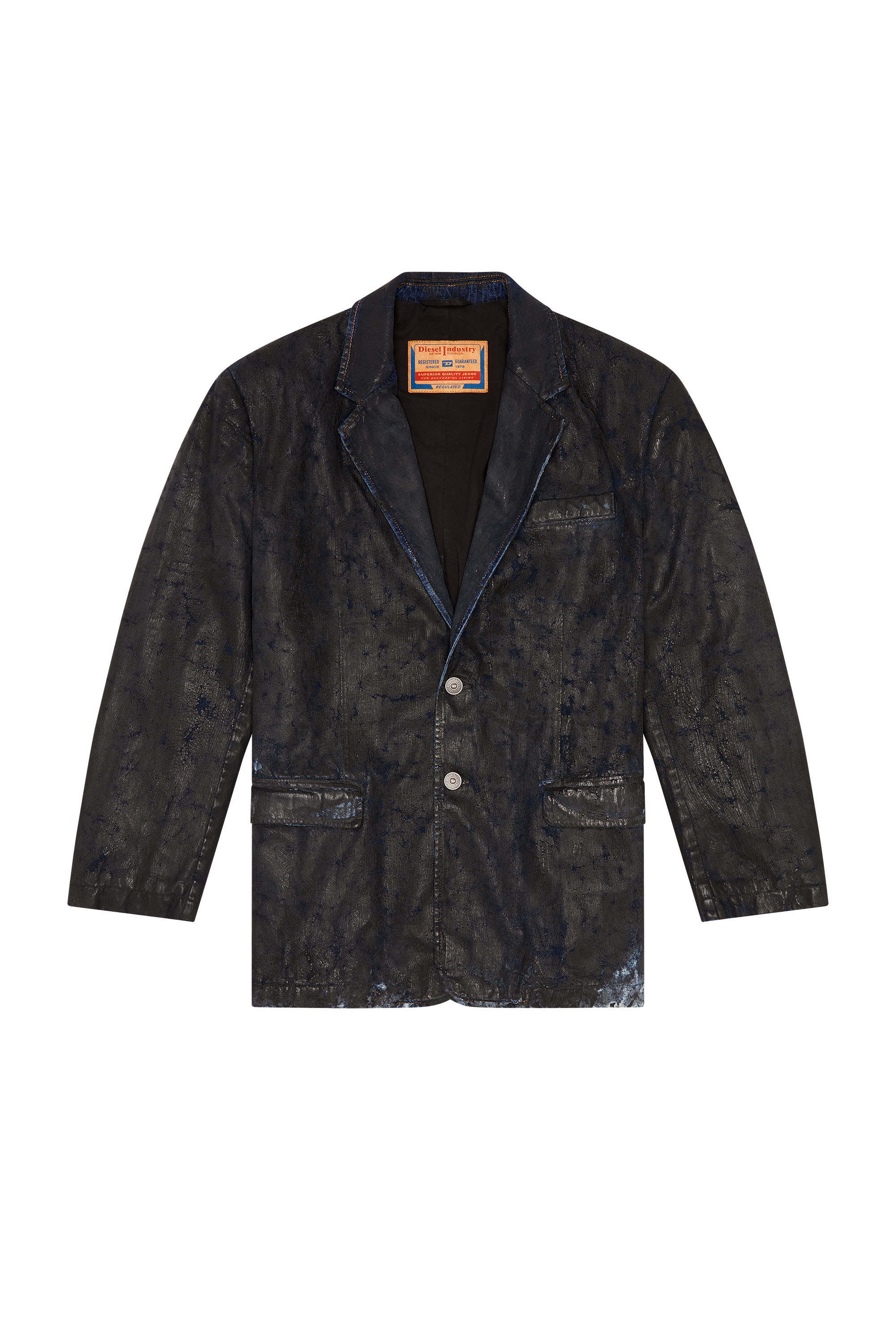 Diesel - D-BLA-FSE, Blazer in denim con coating craquel&eacute; Uomo in Nero - 2