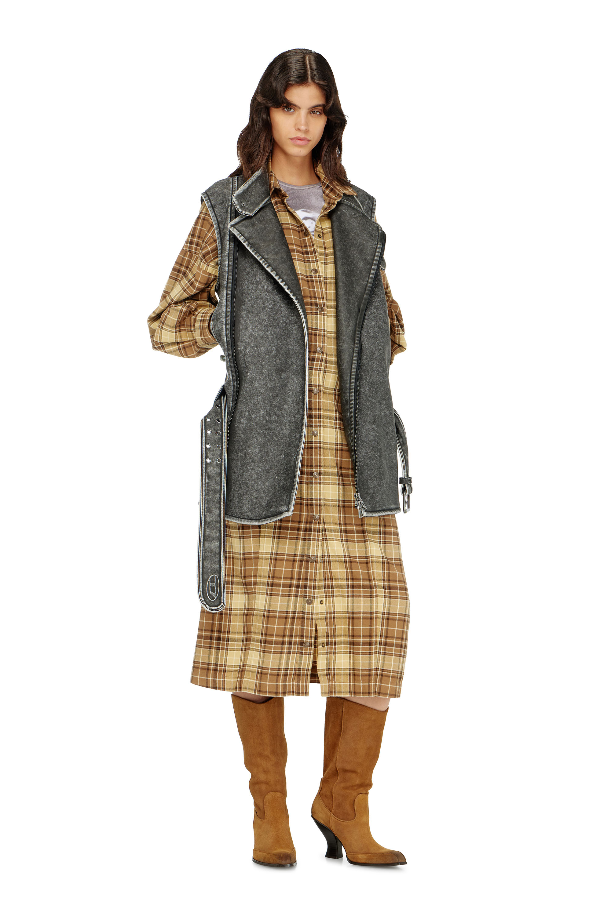 Diesel - D-EDALUS, Abito midi in flanella a quadri con cintura wide Donna in ToBeDefined - 2