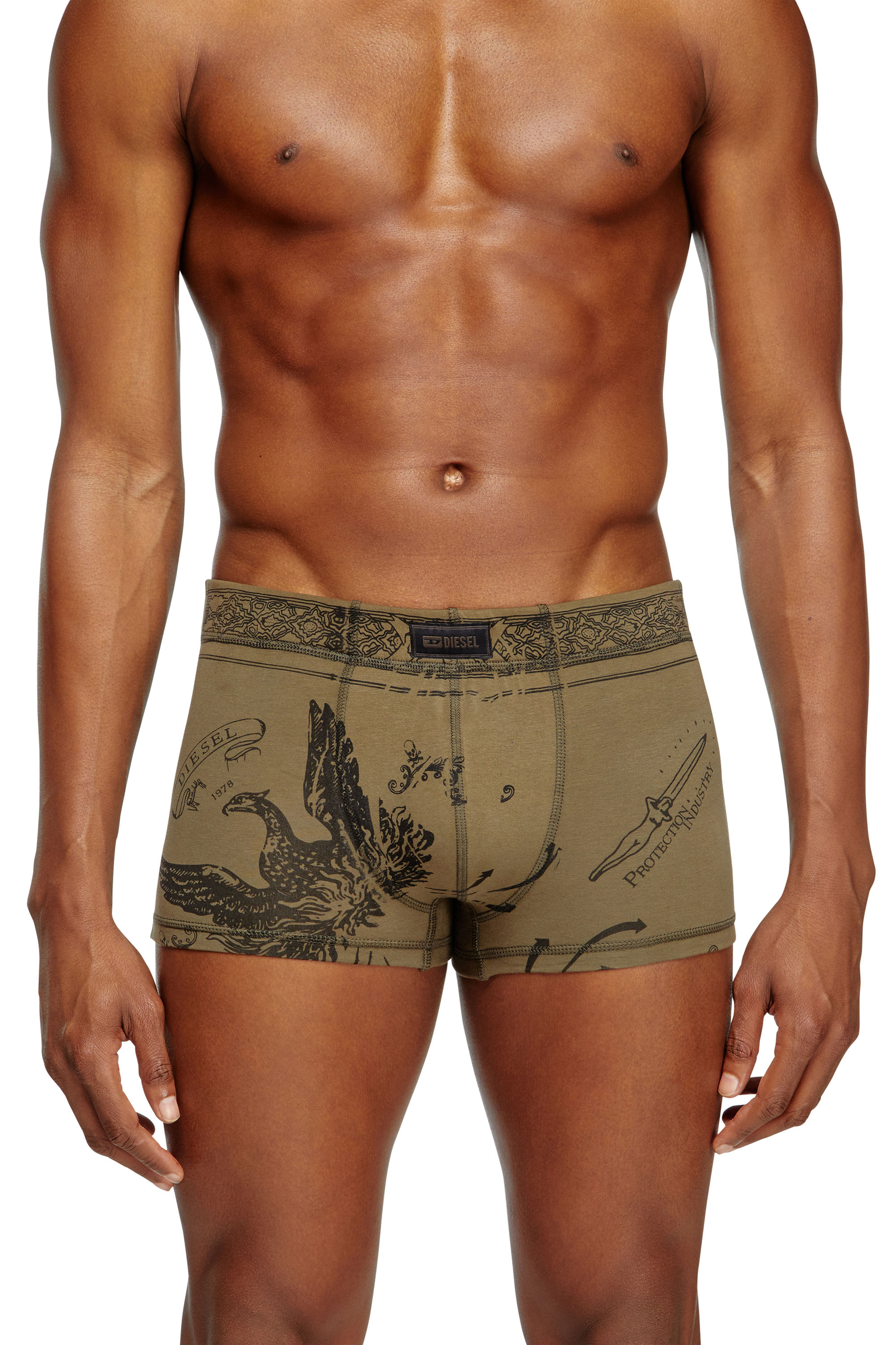 Diesel - DAMIEN-UTLT, Boxer con stampa Phoenix Uomo in Verde - 1