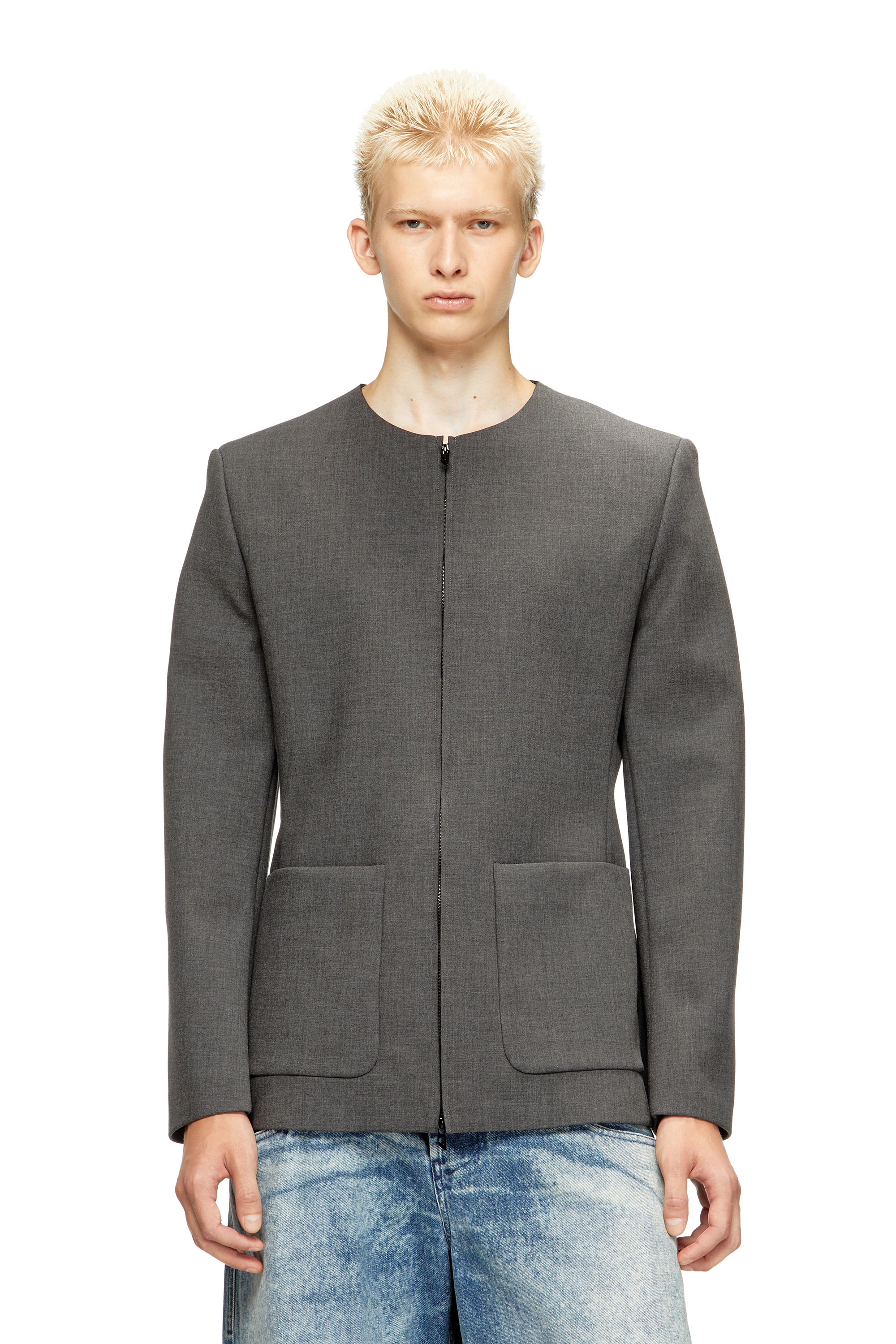Diesel - J-CESAR-NEO, Giacca senza colletto in tessuto in neoprene doppio Uomo in Grigio - 1