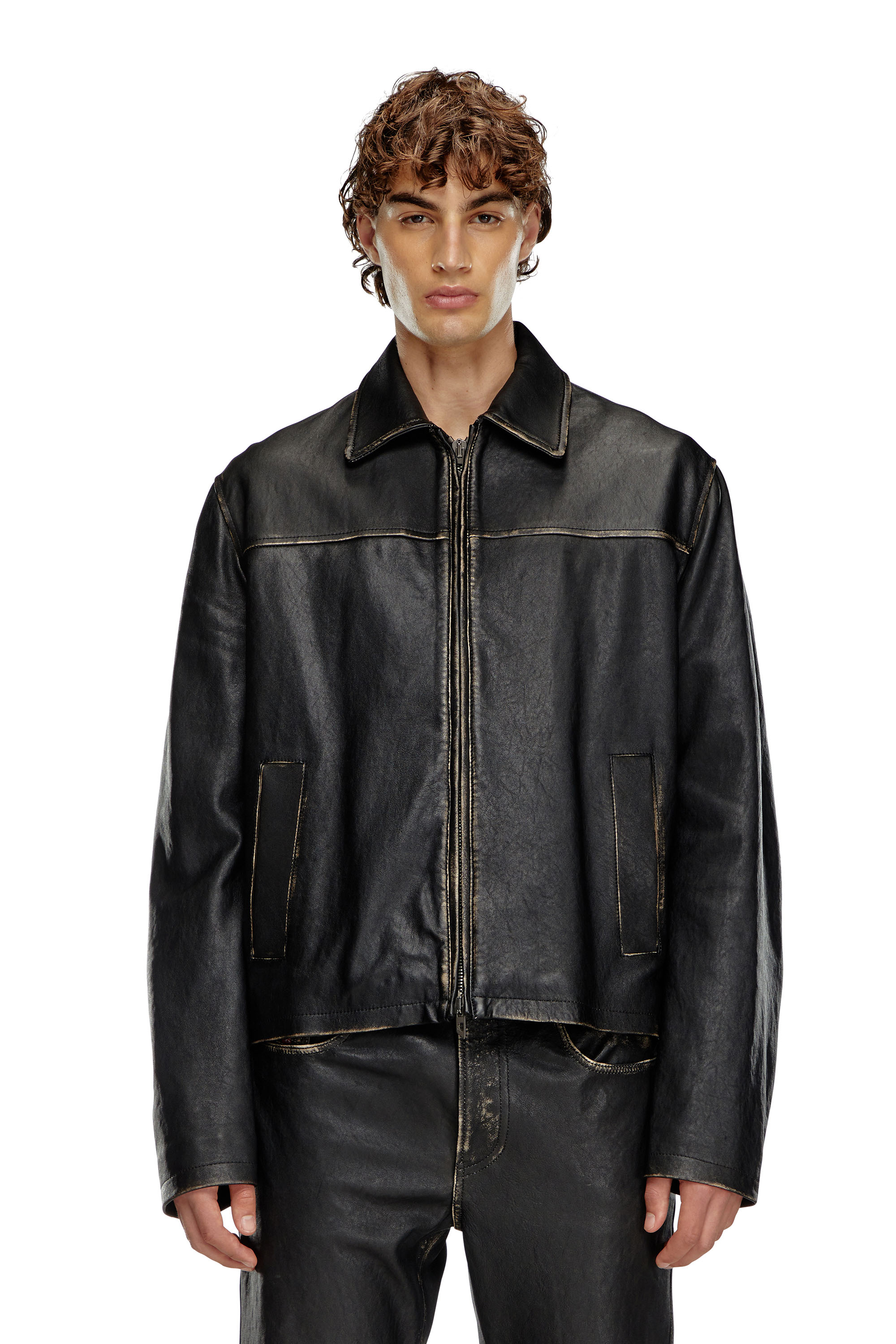 Diesel - L-BLIXIA, Uomo Giacca in pelle distressed in Nero - Image 1